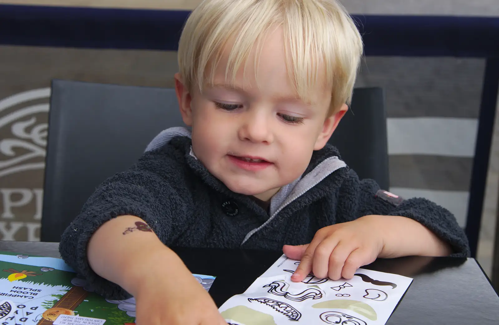 Harry in Pizza Express, from Isobel's Race For Life, Chantry Park, Ipswich - 11th June 2014