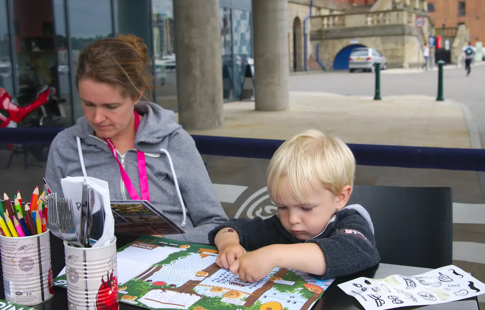 Isobel and Harry in Pizza Express, from Isobel's Race For Life, Chantry Park, Ipswich - 11th June 2014