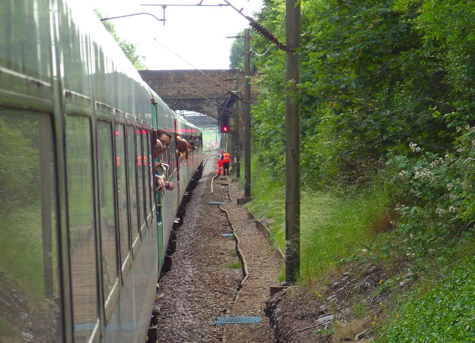 Network Rail staff look for the lost pantograph, from Railway Hell: A Pantograph Story, Chelmsford, Essex - 17th June 2014