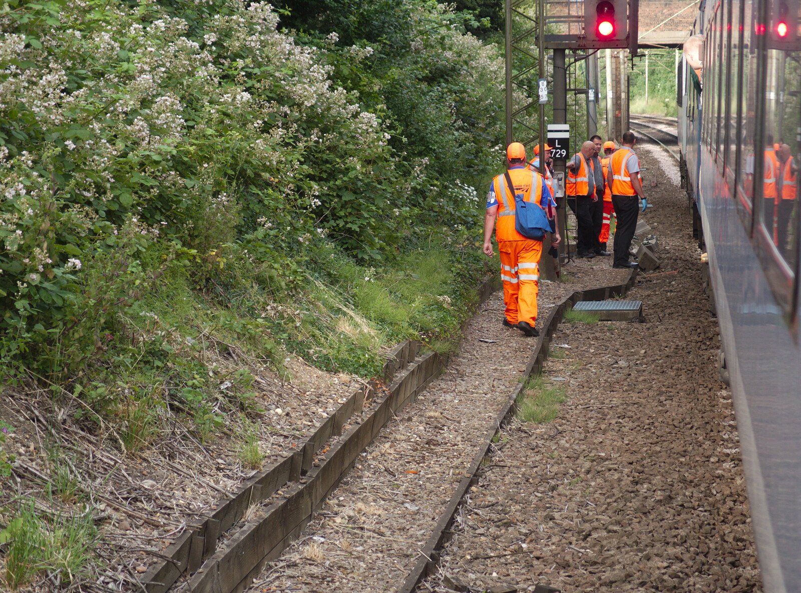 Another Network Rail dude walks down the track from Railway Hell: A Pantograph Story, Chelmsford, Essex - 17th June 2014