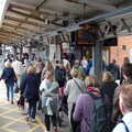 500 people pile off the terminated train at Colchester, Railway Hell: A Pantograph Story, Chelmsford, Essex - 17th June 2014