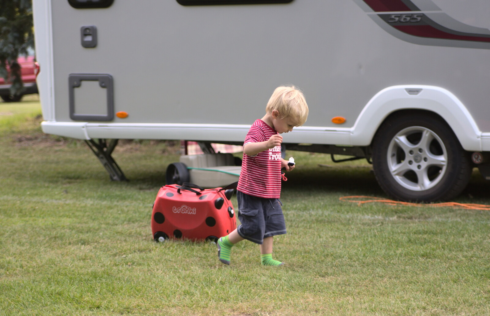Harry hauls his Trunki around from A Weekend in the Camper Van, West Harling, Norfolk - 21st June 2014