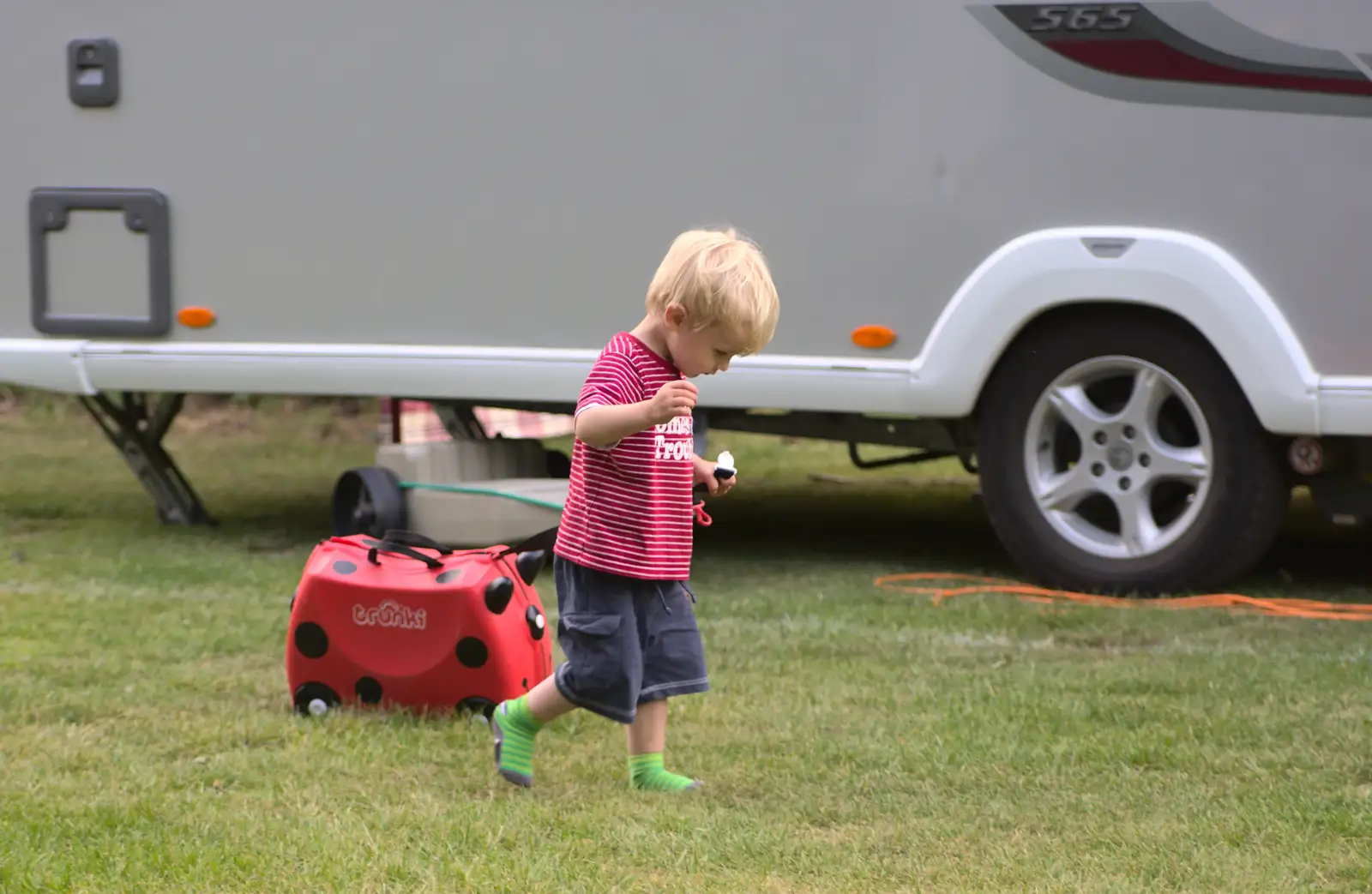 Harry hauls his Trunki around, from A Weekend in the Camper Van, West Harling, Norfolk - 21st June 2014