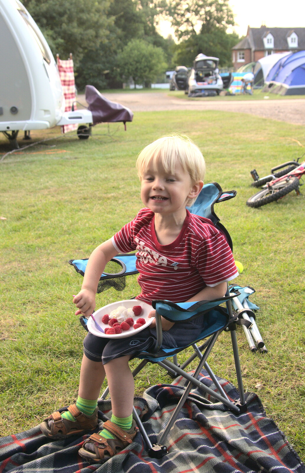 Harry eats strawberries and cream from A Weekend in the Camper Van, West Harling, Norfolk - 21st June 2014