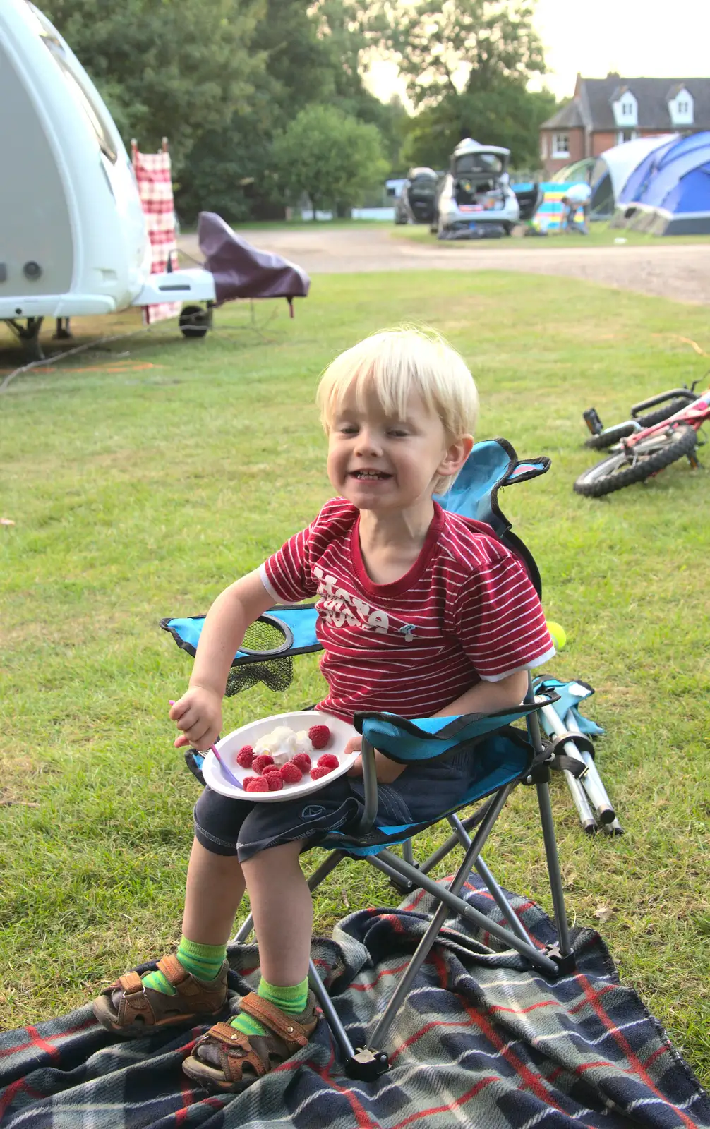 Harry eats strawberries and cream, from A Weekend in the Camper Van, West Harling, Norfolk - 21st June 2014