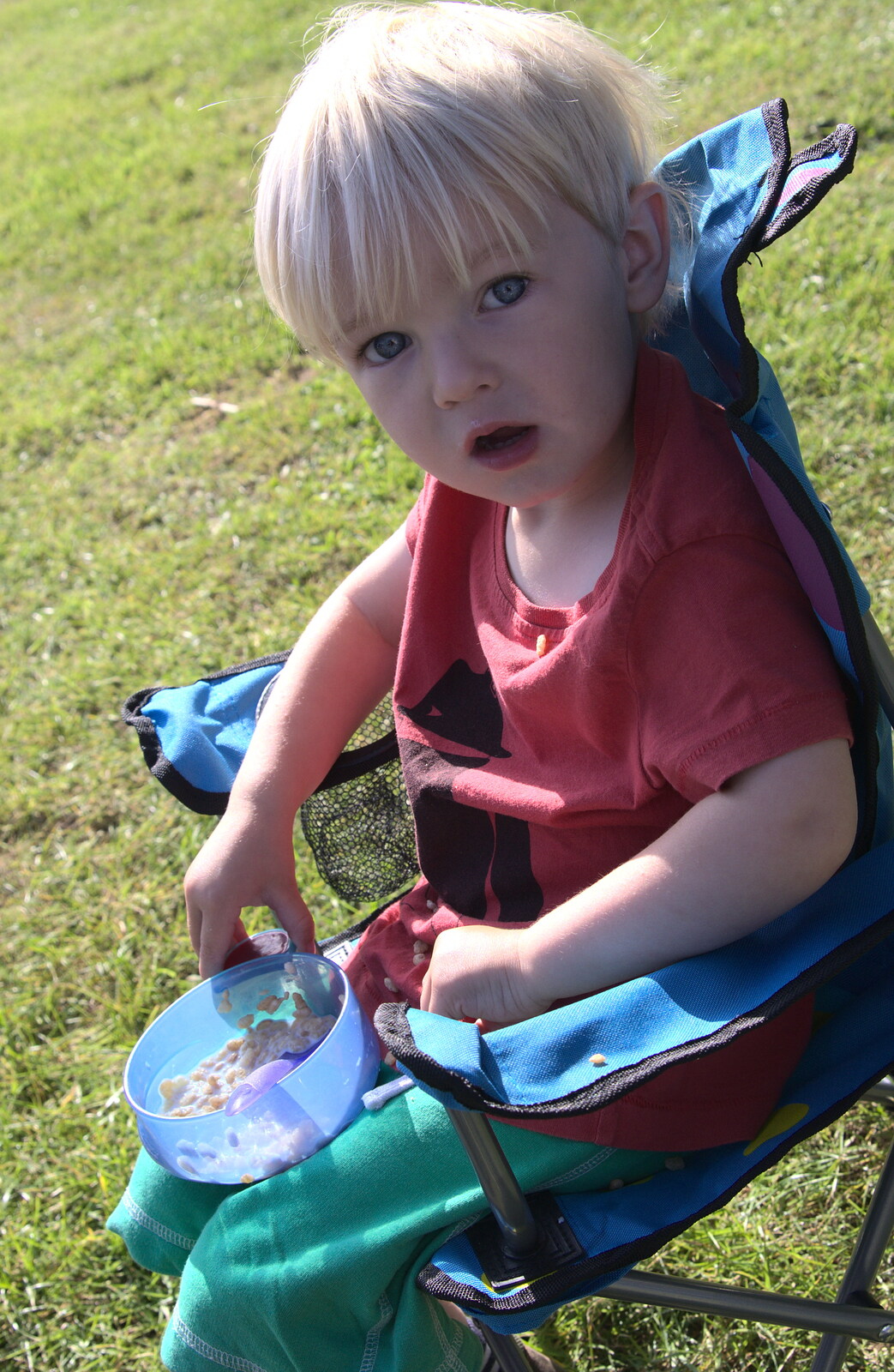Harry eats cereal from A Weekend in the Camper Van, West Harling, Norfolk - 21st June 2014