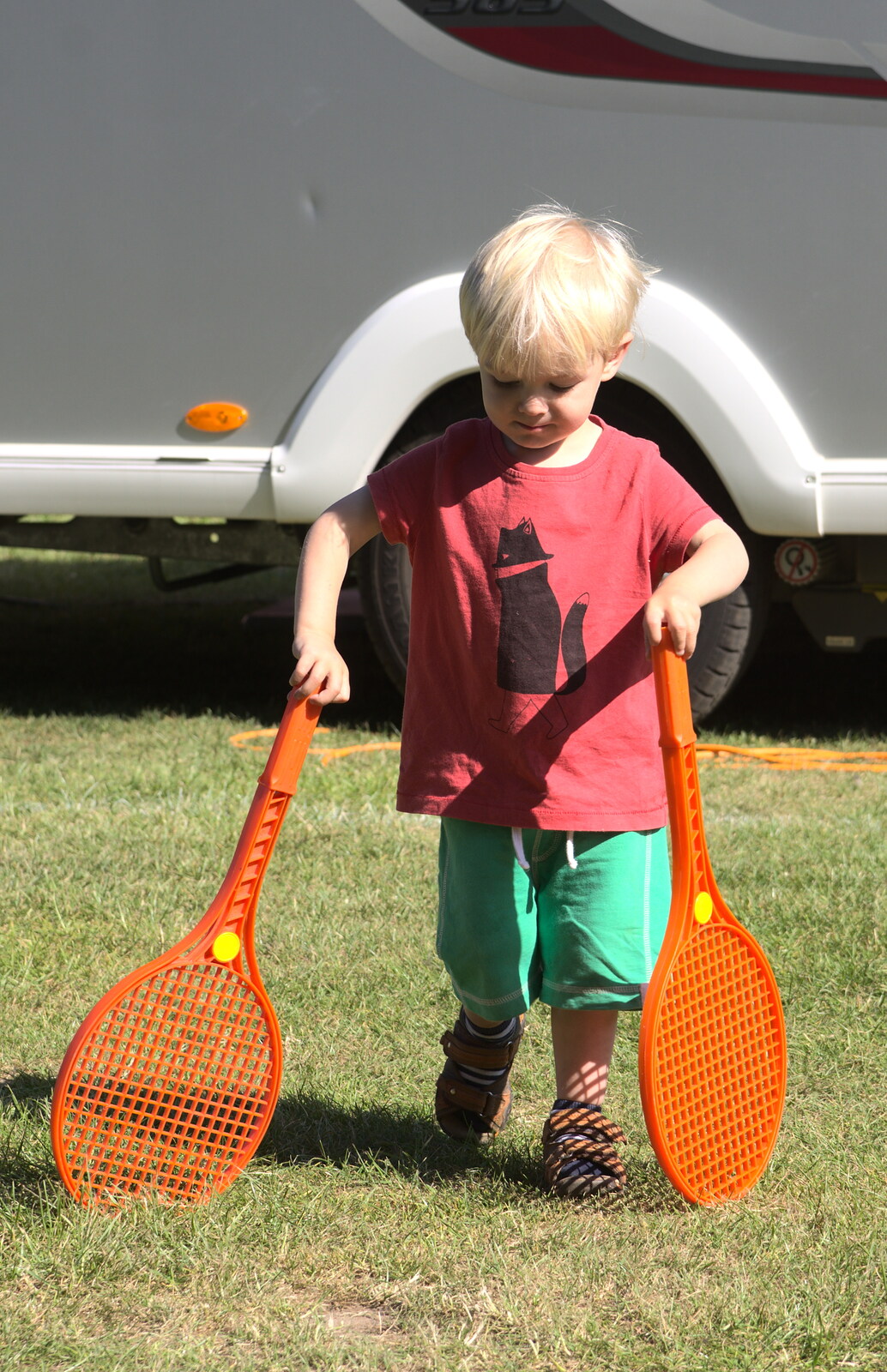 Harry's found a couple of tennis bats from A Weekend in the Camper Van, West Harling, Norfolk - 21st June 2014