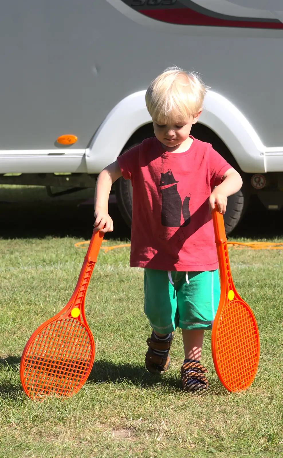 Harry's found a couple of tennis bats, from A Weekend in the Camper Van, West Harling, Norfolk - 21st June 2014