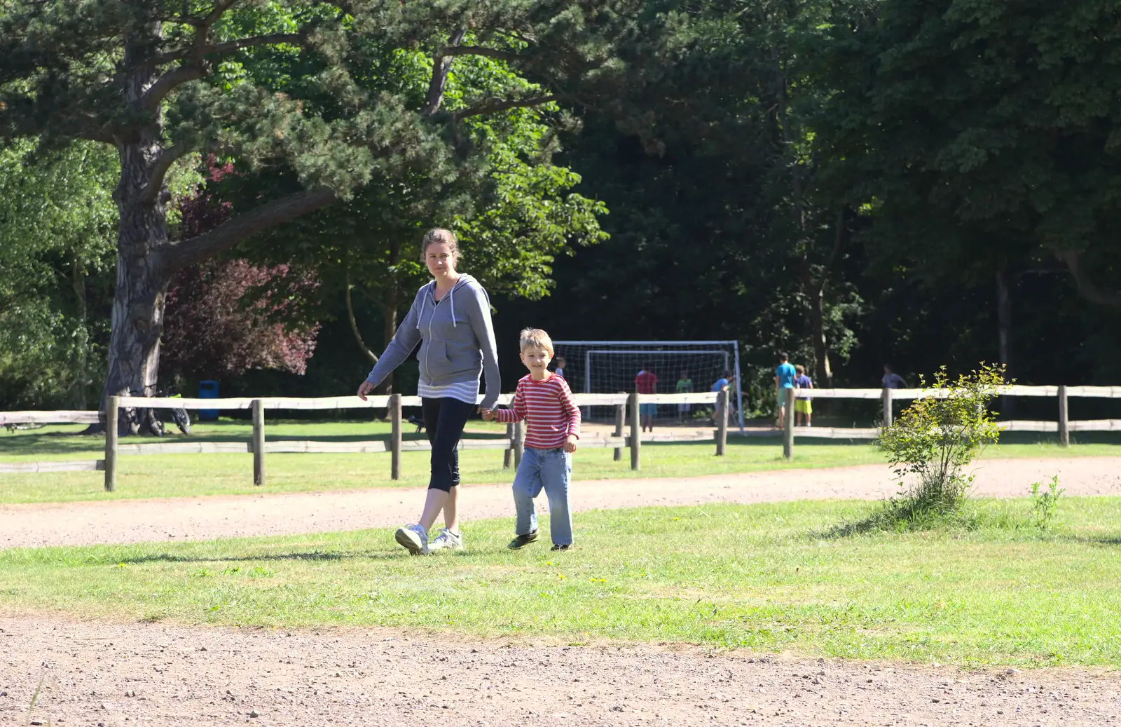 Isobel and Fred return from a trip to the shop, from A Weekend in the Camper Van, West Harling, Norfolk - 21st June 2014