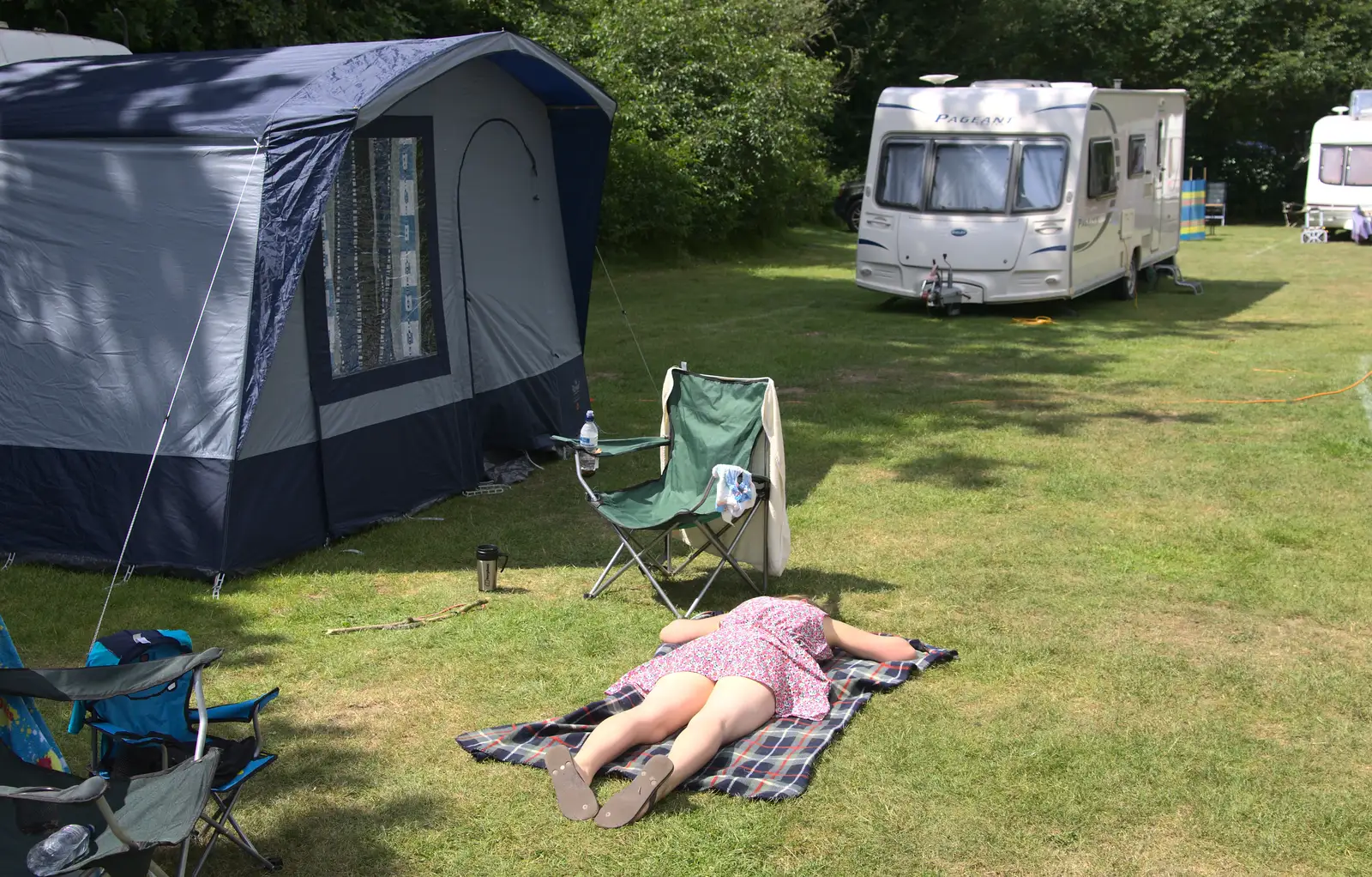 Isobel gets some sun, from A Weekend in the Camper Van, West Harling, Norfolk - 21st June 2014