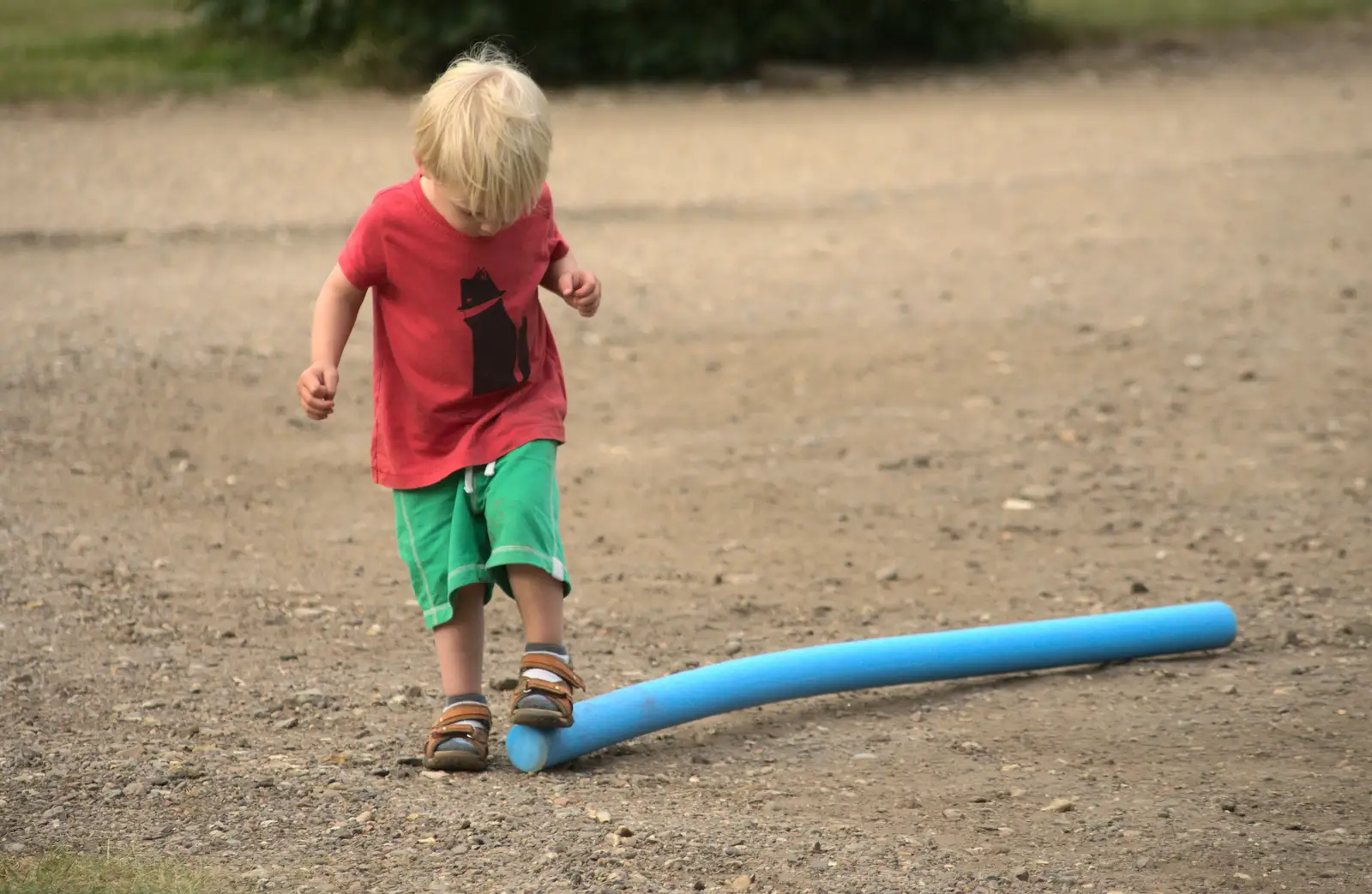 Harry's found a pool woggle to poke, from A Weekend in the Camper Van, West Harling, Norfolk - 21st June 2014