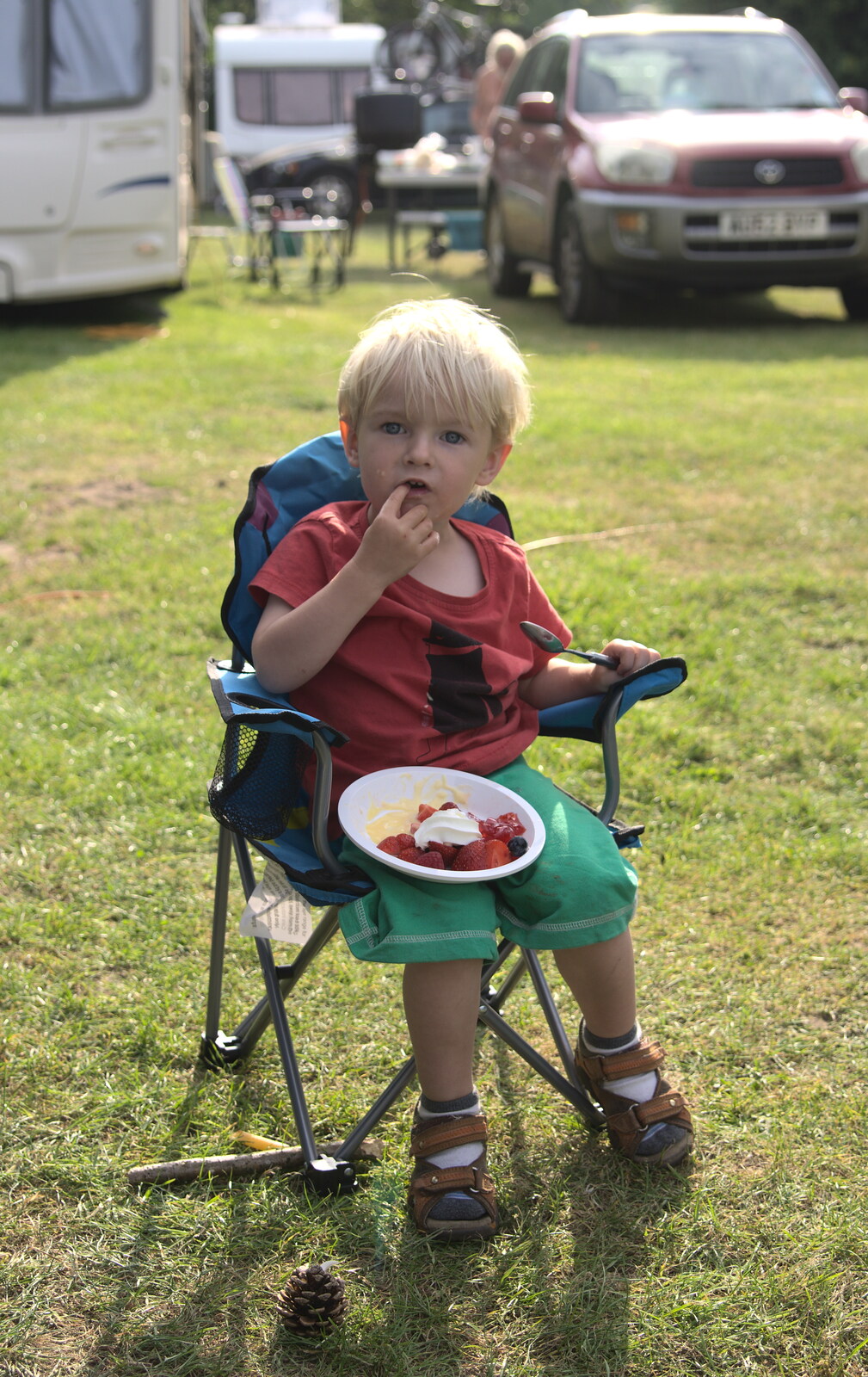 Harry has more fruit-and-squirty-cream from A Weekend in the Camper Van, West Harling, Norfolk - 21st June 2014