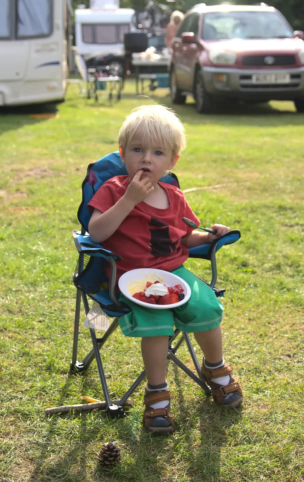 Harry has more fruit-and-squirty-cream, from A Weekend in the Camper Van, West Harling, Norfolk - 21st June 2014