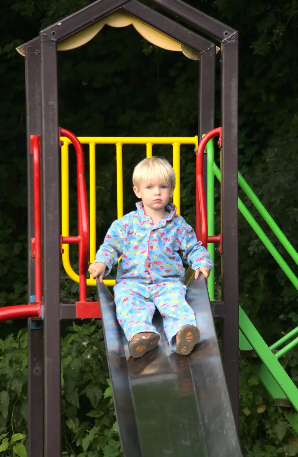 Harry slides in pyjamas, from A Weekend in the Camper Van, West Harling, Norfolk - 21st June 2014