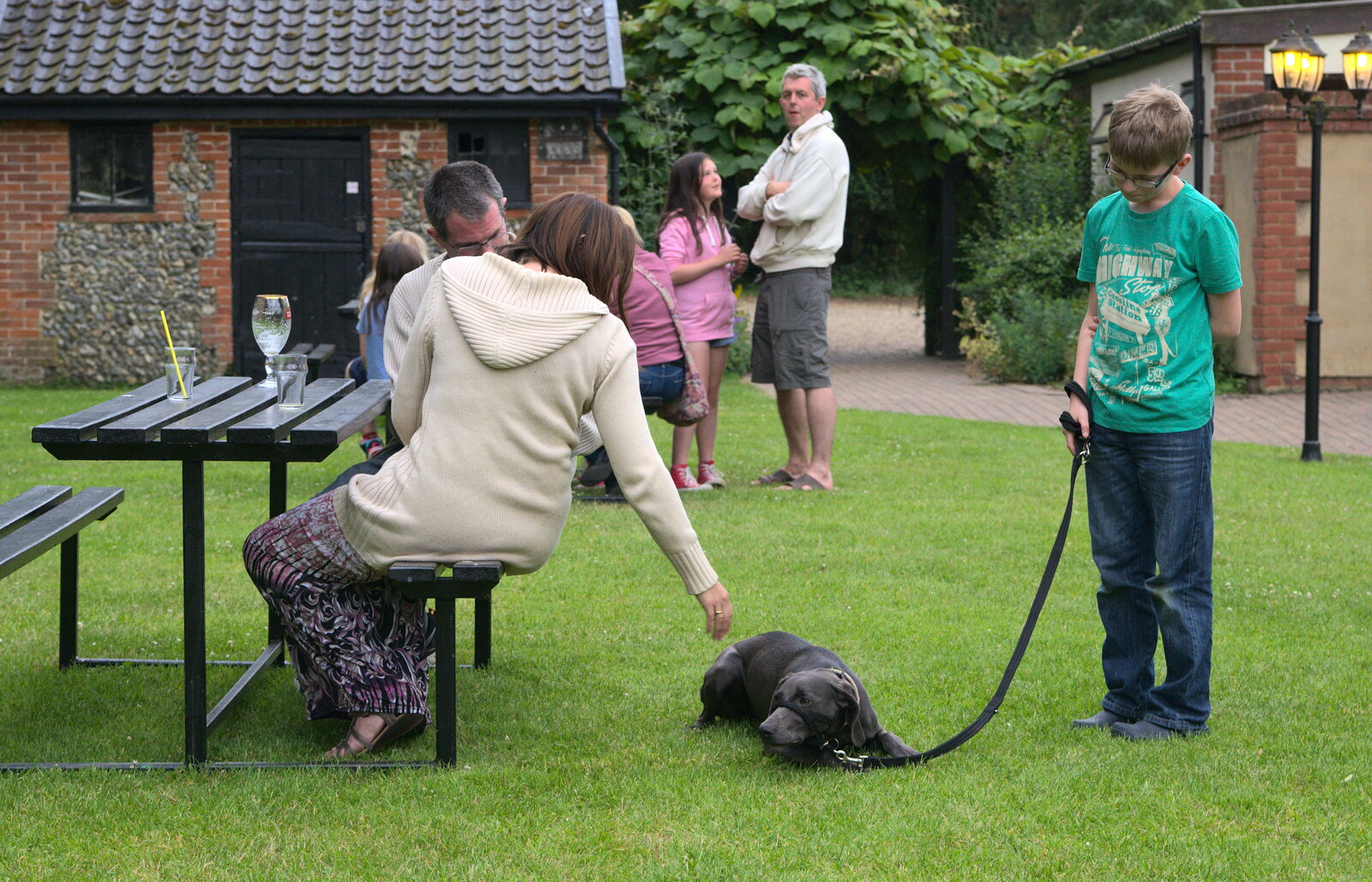 A black labrador in the beer garden from A Weekend in the Camper Van, West Harling, Norfolk - 21st June 2014