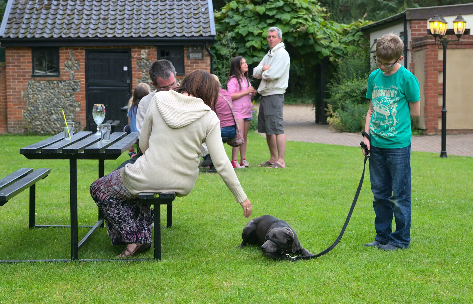 A black labrador in the beer garden, from A Weekend in the Camper Van, West Harling, Norfolk - 21st June 2014