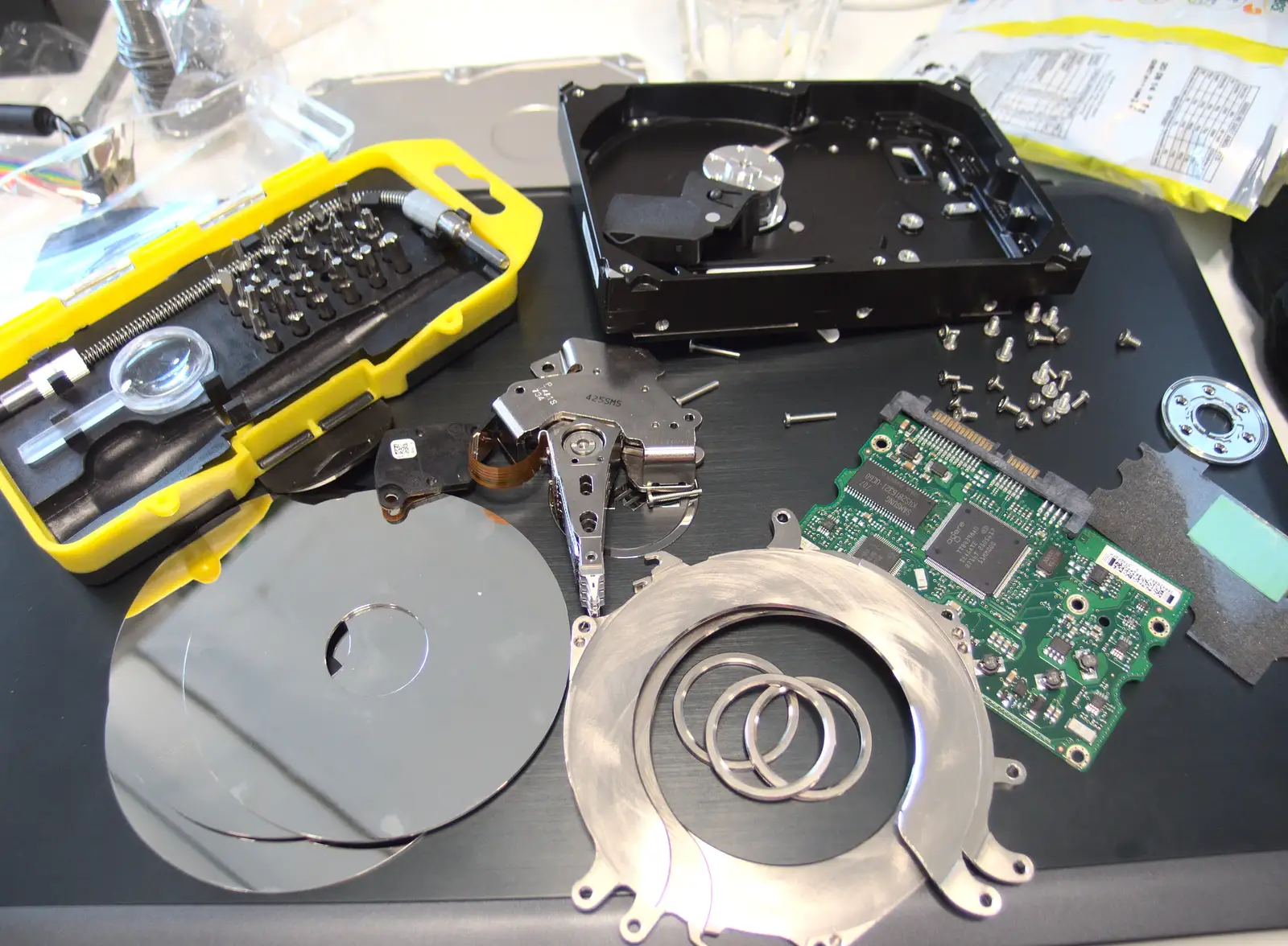 A Seagate Barracude 750G hard drive in bits, from SwiftKey Innovation Days, The Haymarket, London - 27th June 2014