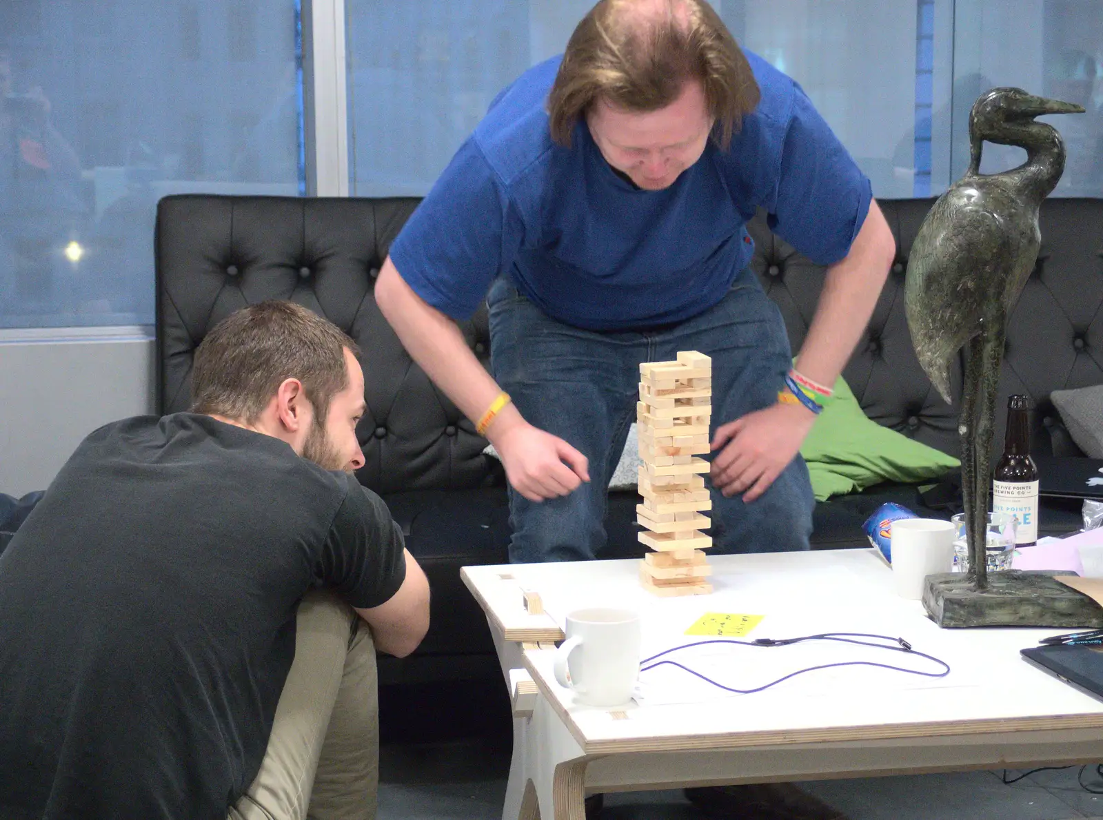 Błażej and Craig play Jenga, from SwiftKey Innovation Days, The Haymarket, London - 27th June 2014