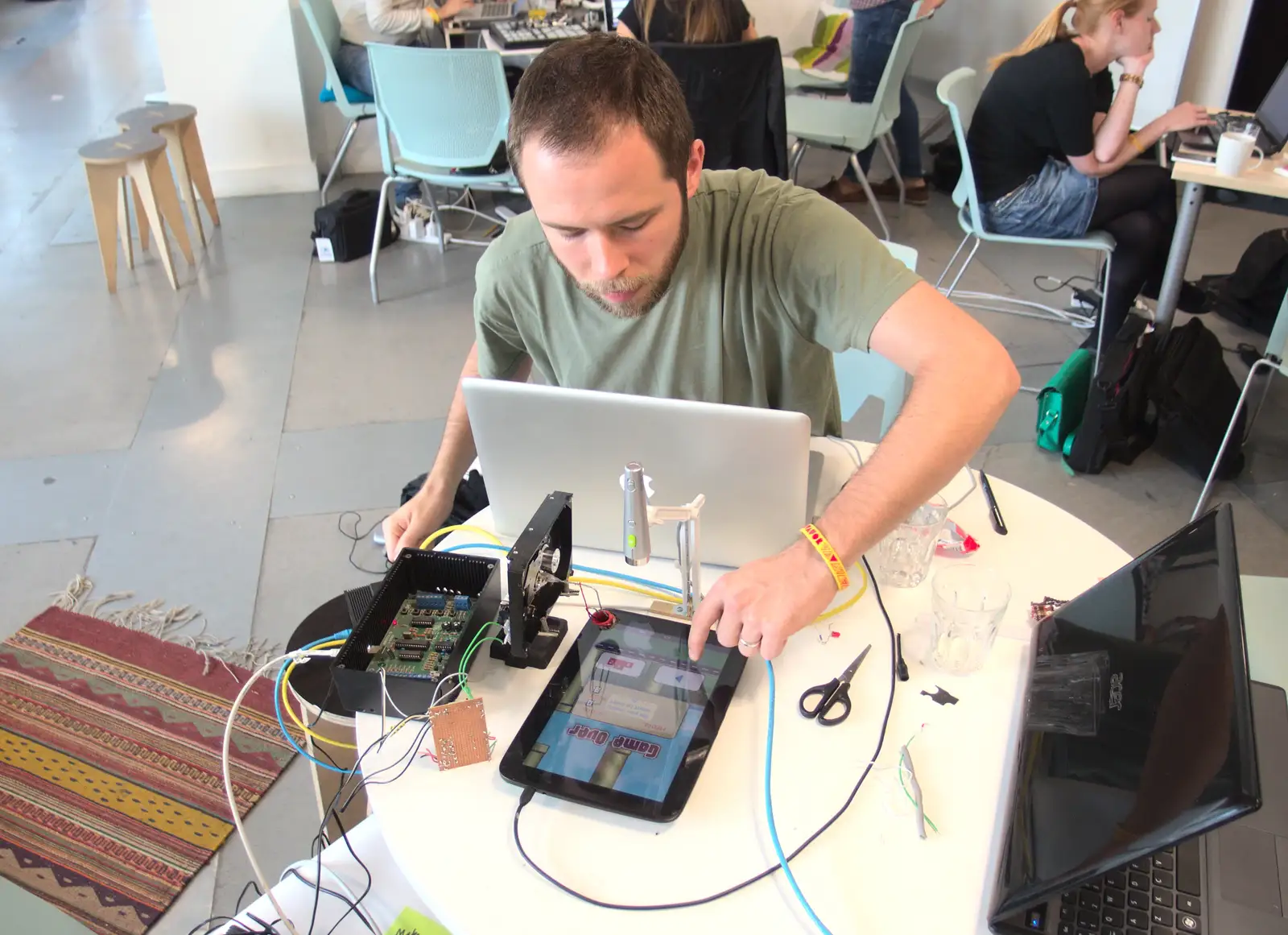 Blazej makes some adjustments to Flappy Bird, from SwiftKey Innovation Days, The Haymarket, London - 27th June 2014