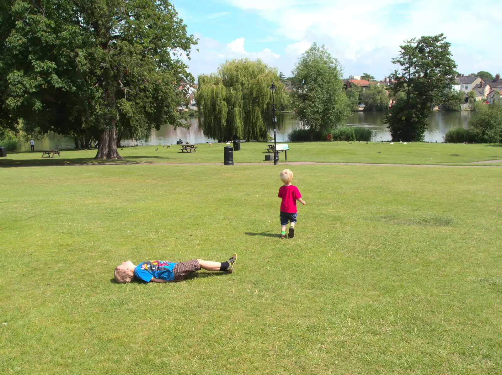 The boys in Diss Park, from A Busy Day and a Church Fair, Diss, Norfolk - 28th June 2014