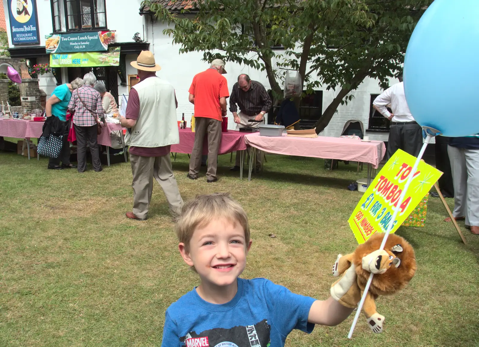 Fred's got a lion hand-puppet, from A Busy Day and a Church Fair, Diss, Norfolk - 28th June 2014