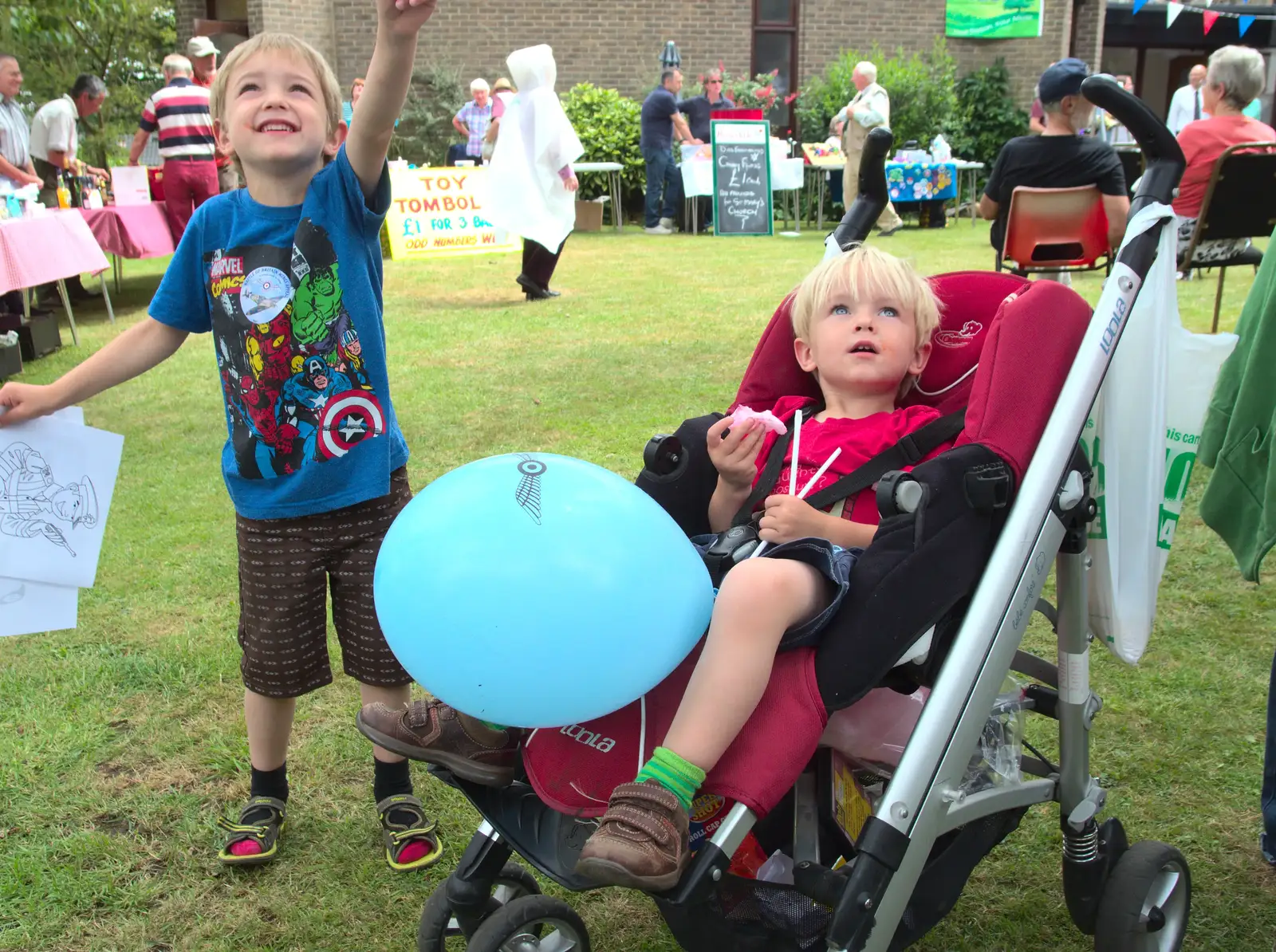 Fred and Harry look up, from A Busy Day and a Church Fair, Diss, Norfolk - 28th June 2014