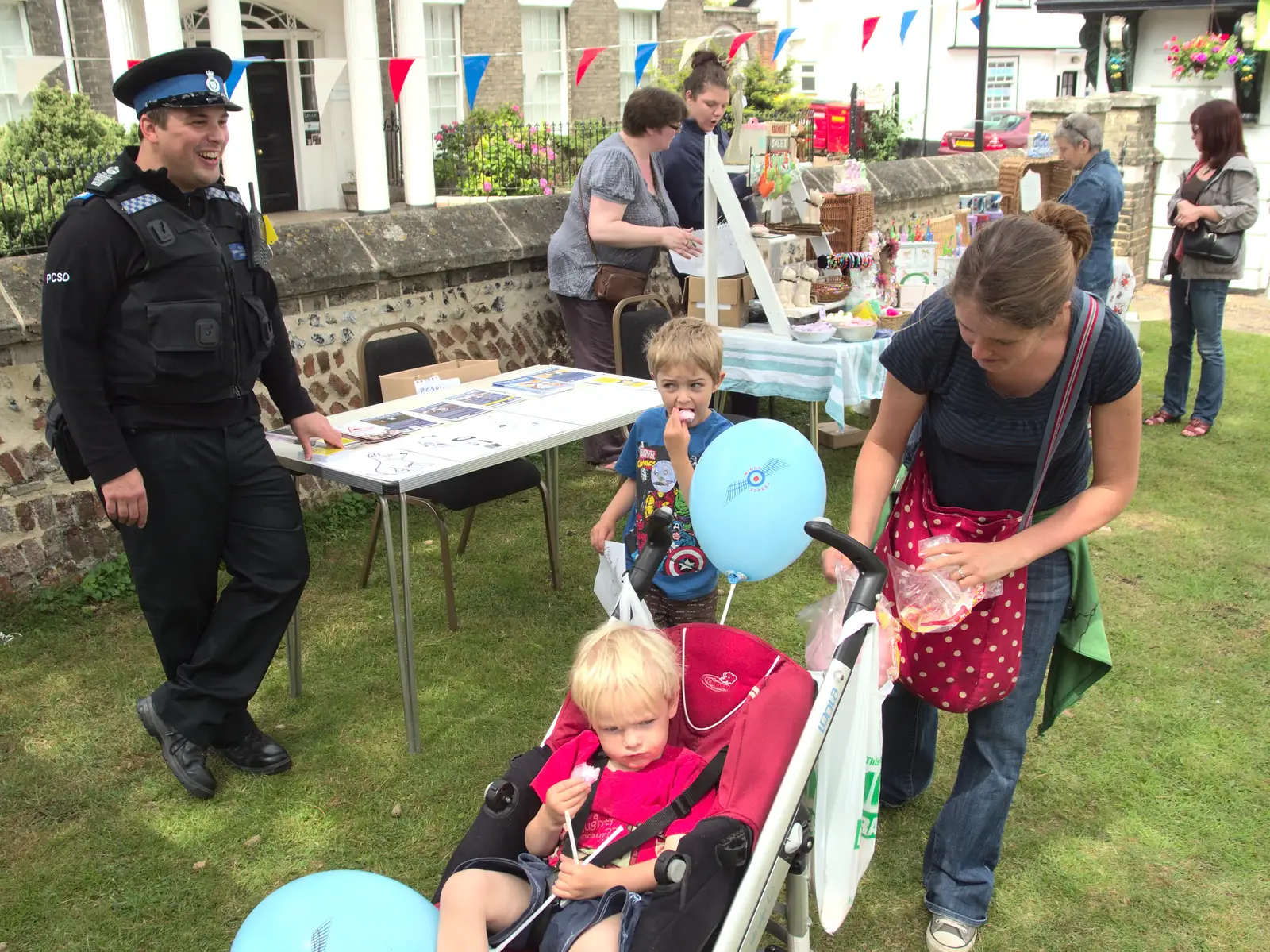 Gary chats to the boys, from A Busy Day and a Church Fair, Diss, Norfolk - 28th June 2014