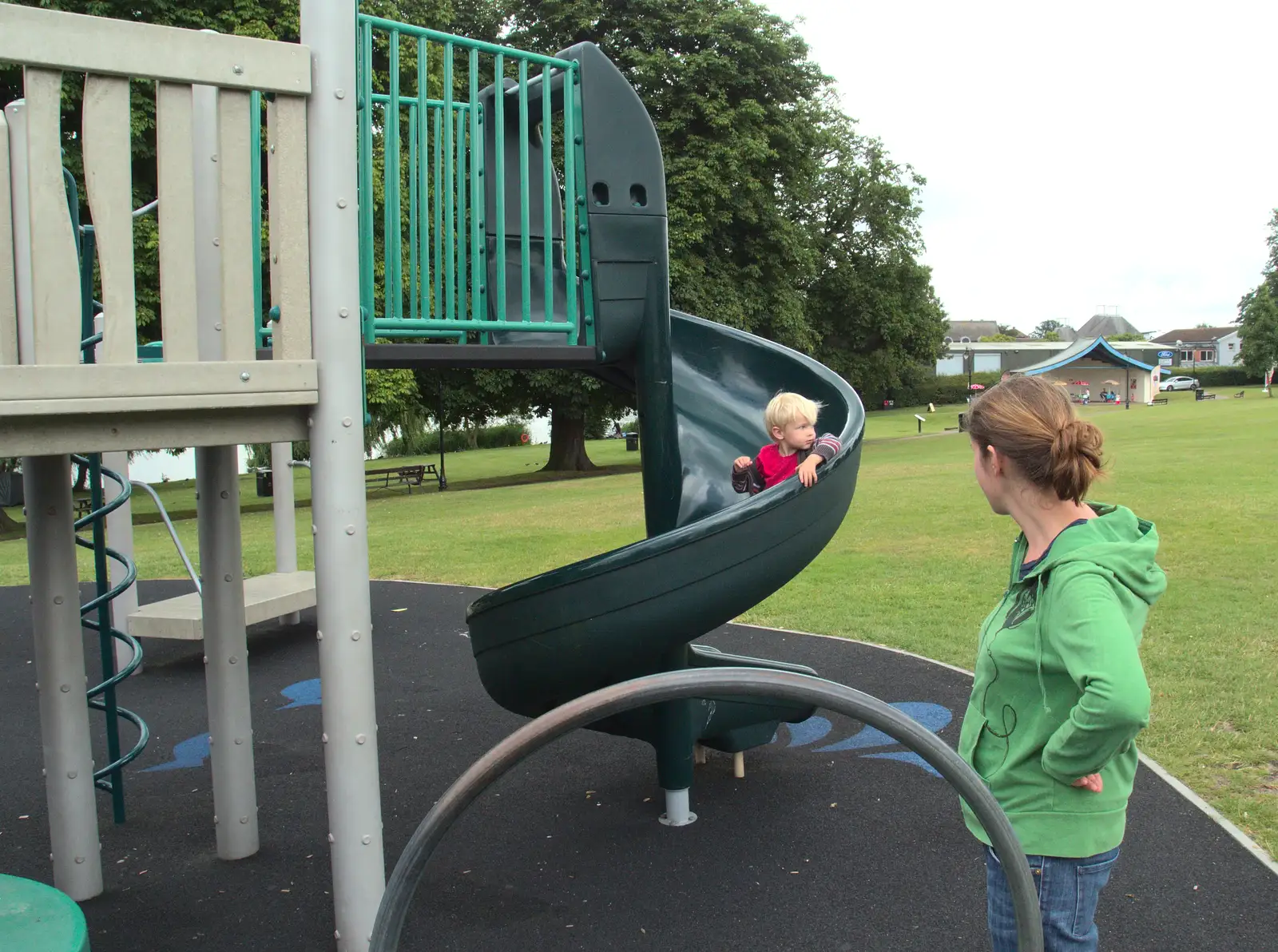 Harry's having a little slide, from A Busy Day and a Church Fair, Diss, Norfolk - 28th June 2014