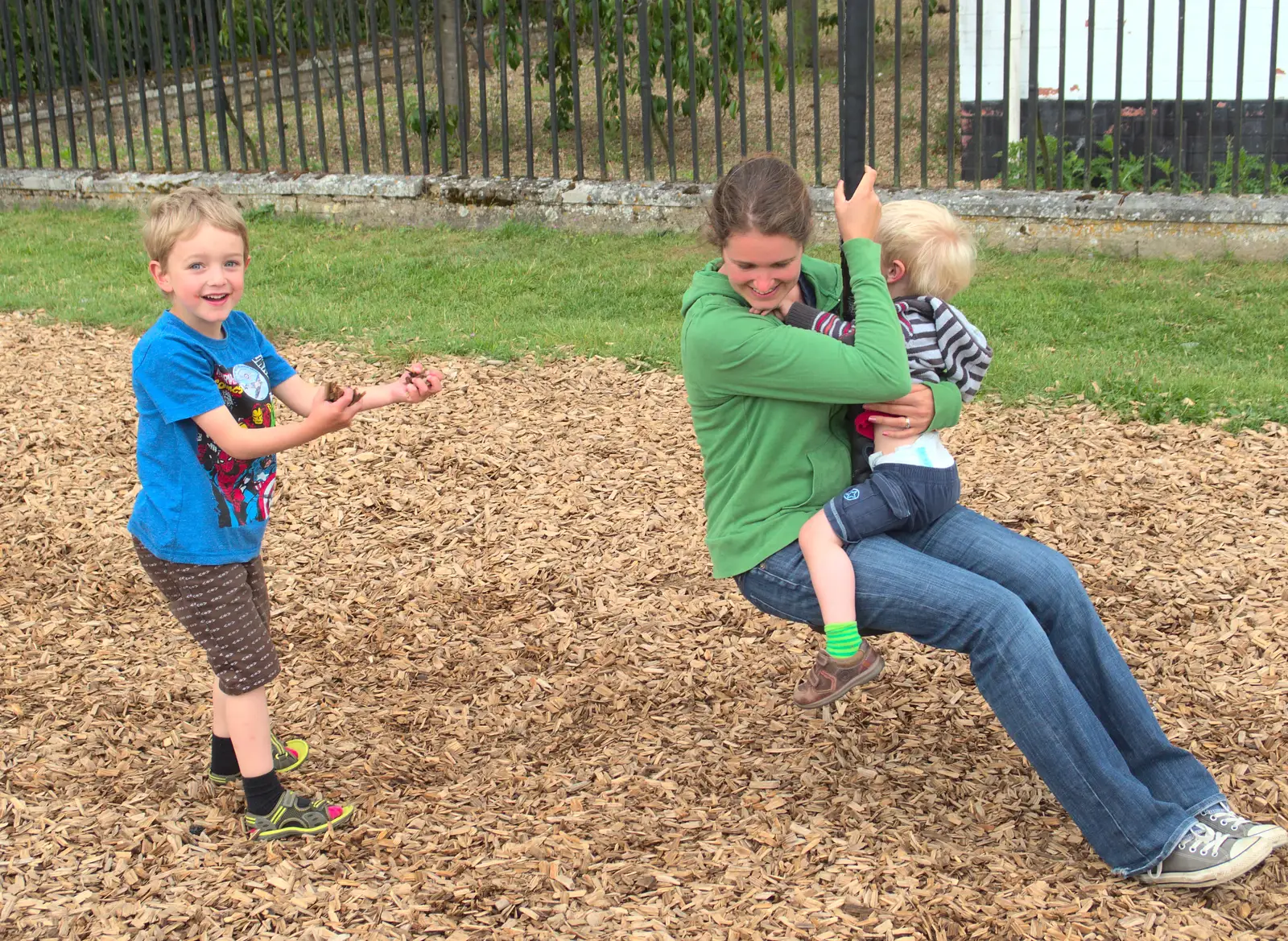 Isobel and Harry on the zip wire, from A Busy Day and a Church Fair, Diss, Norfolk - 28th June 2014