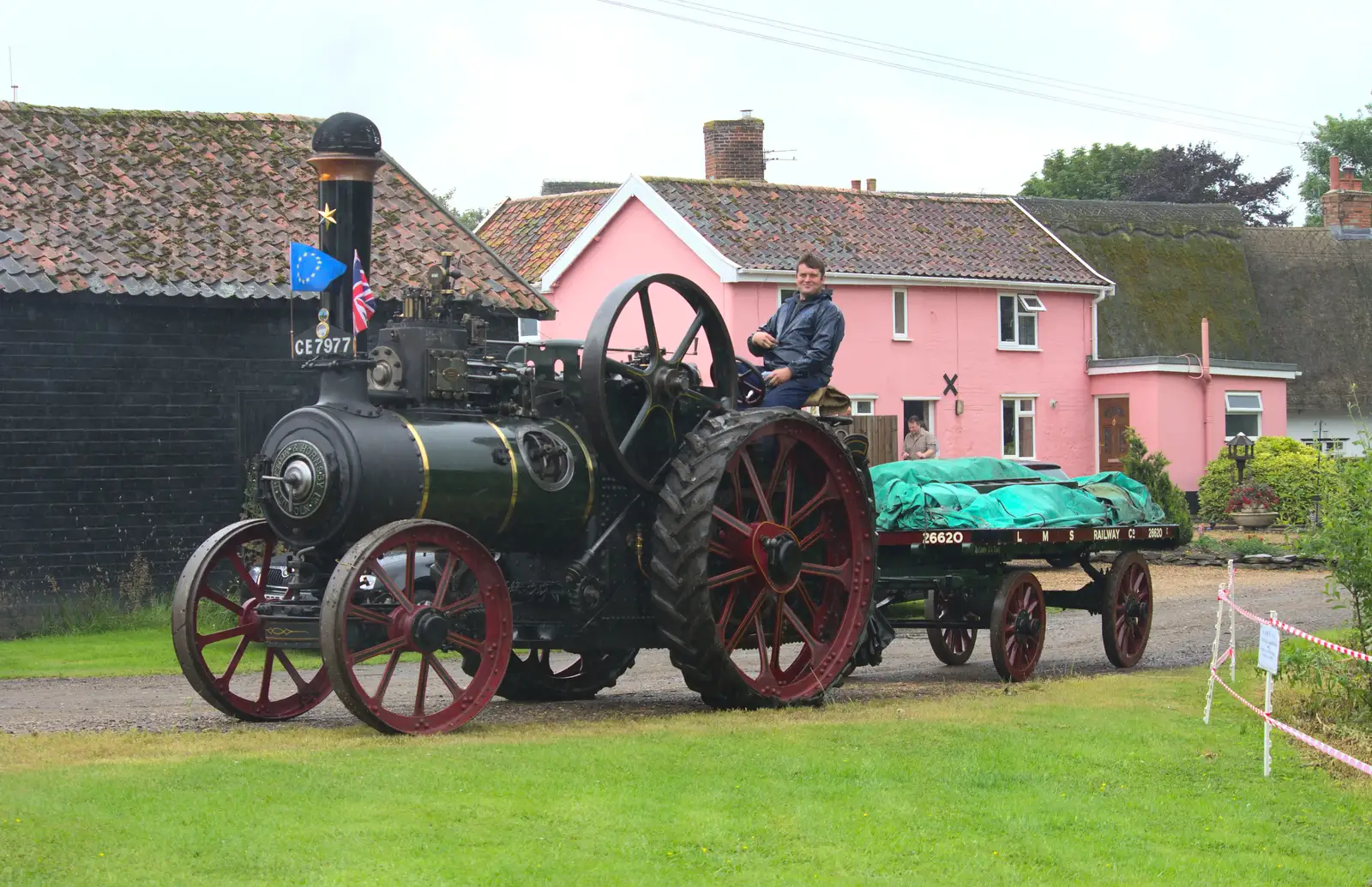 Oliver parks up by the pond, from Thrandeston Pig, Little Green, Thrandeston, Suffolk - 29th June 2014