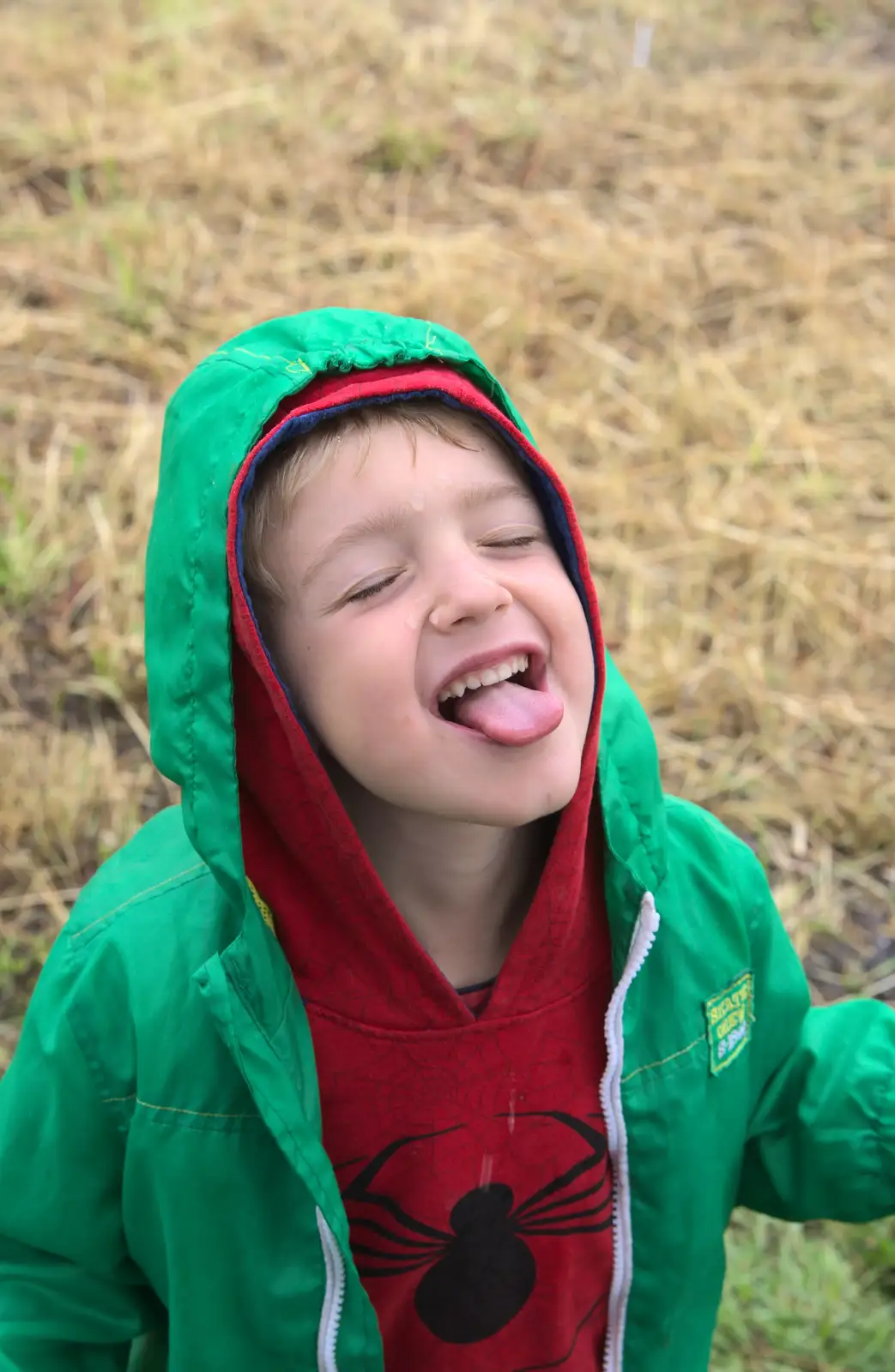 Fred tries catching rain on his tongue, from Thrandeston Pig, Little Green, Thrandeston, Suffolk - 29th June 2014