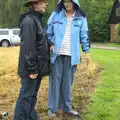 Janice chats to someone in the rain, Thrandeston Pig, Little Green, Thrandeston, Suffolk - 29th June 2014