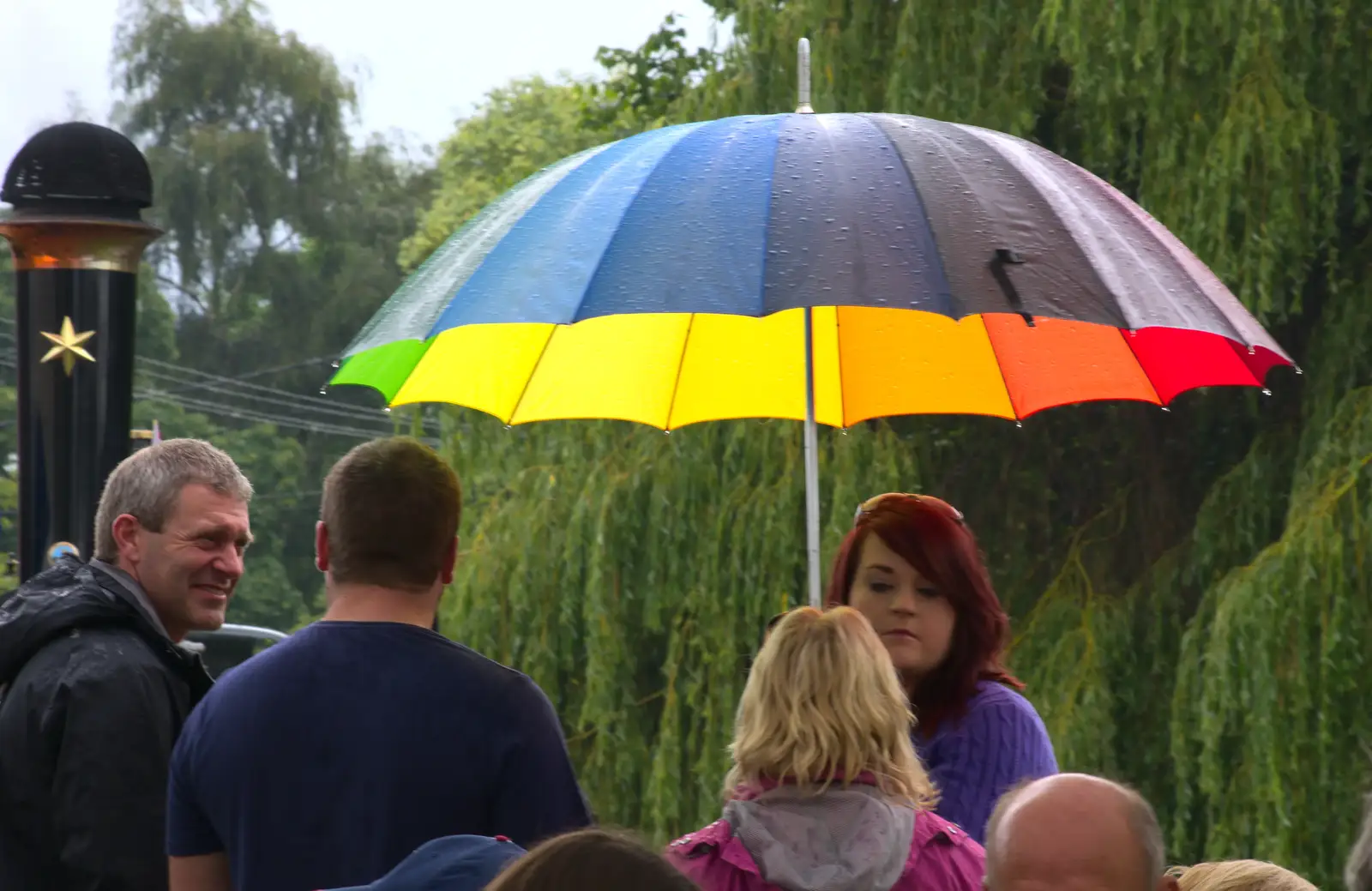 Rainbow umbrella, from Thrandeston Pig, Little Green, Thrandeston, Suffolk - 29th June 2014