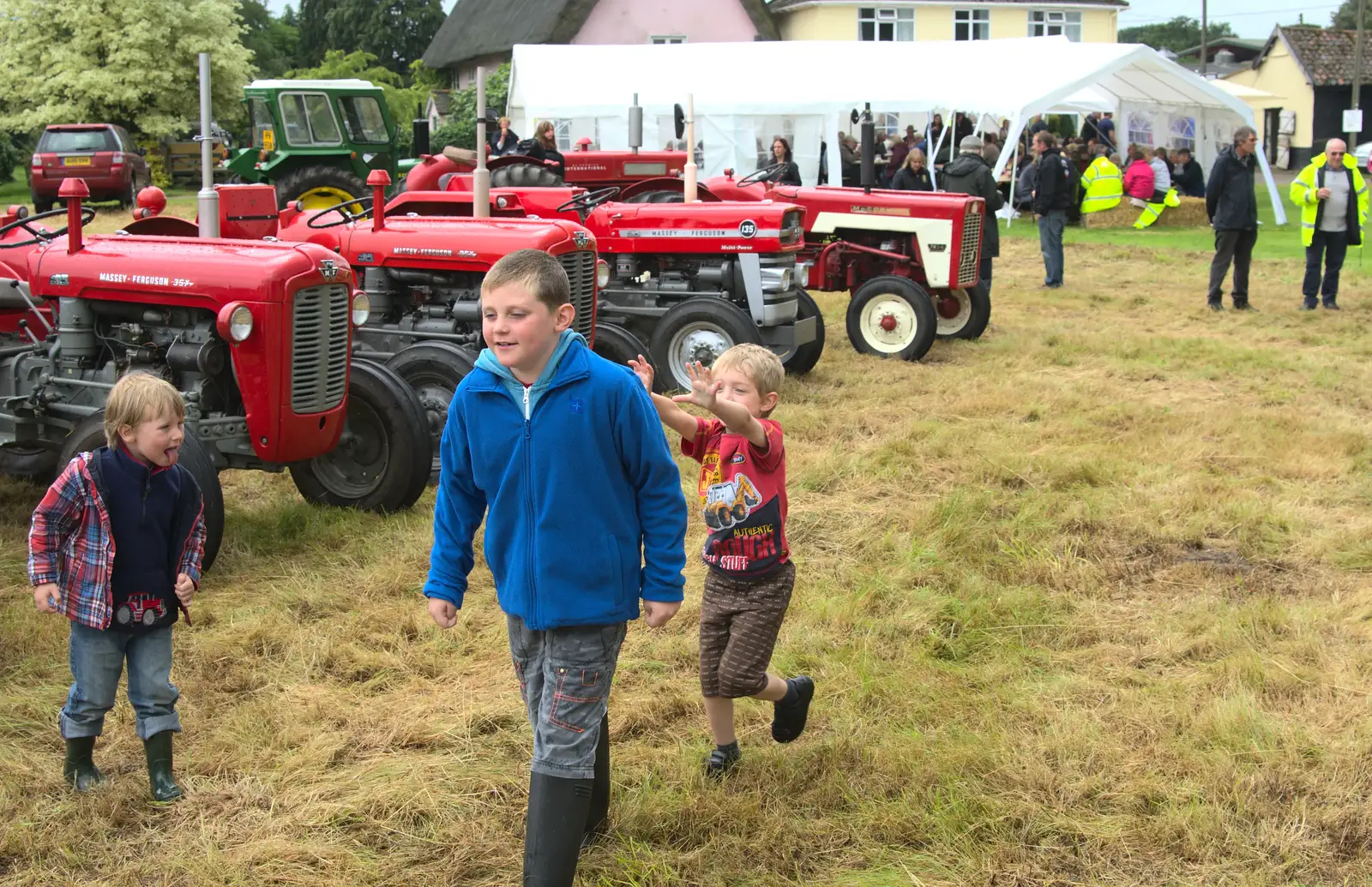 Fred chases Matthew, from Thrandeston Pig, Little Green, Thrandeston, Suffolk - 29th June 2014