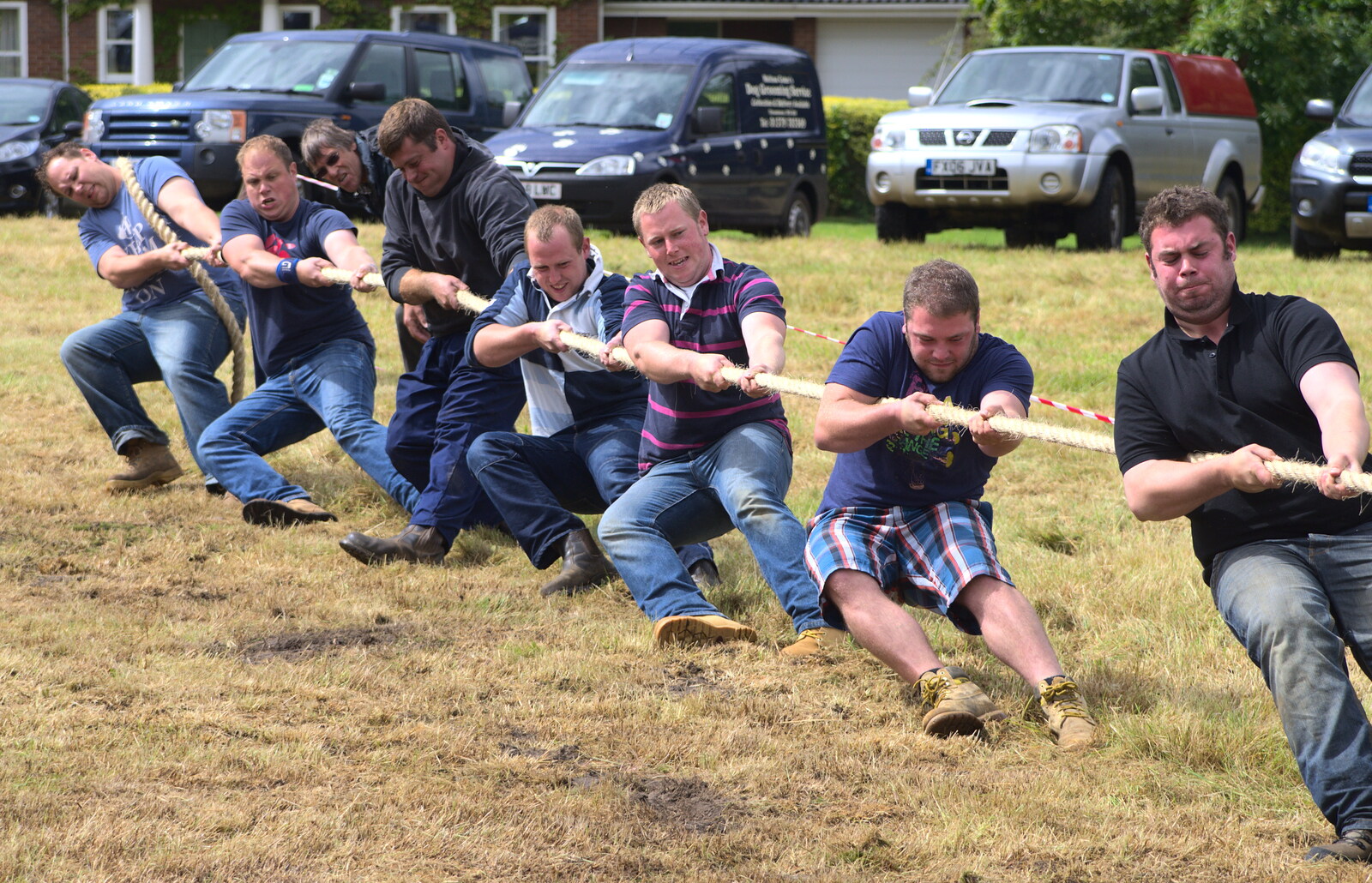 Team Thrandeston takes the strain from Thrandeston Pig, Little Green, Thrandeston, Suffolk - 29th June 2014