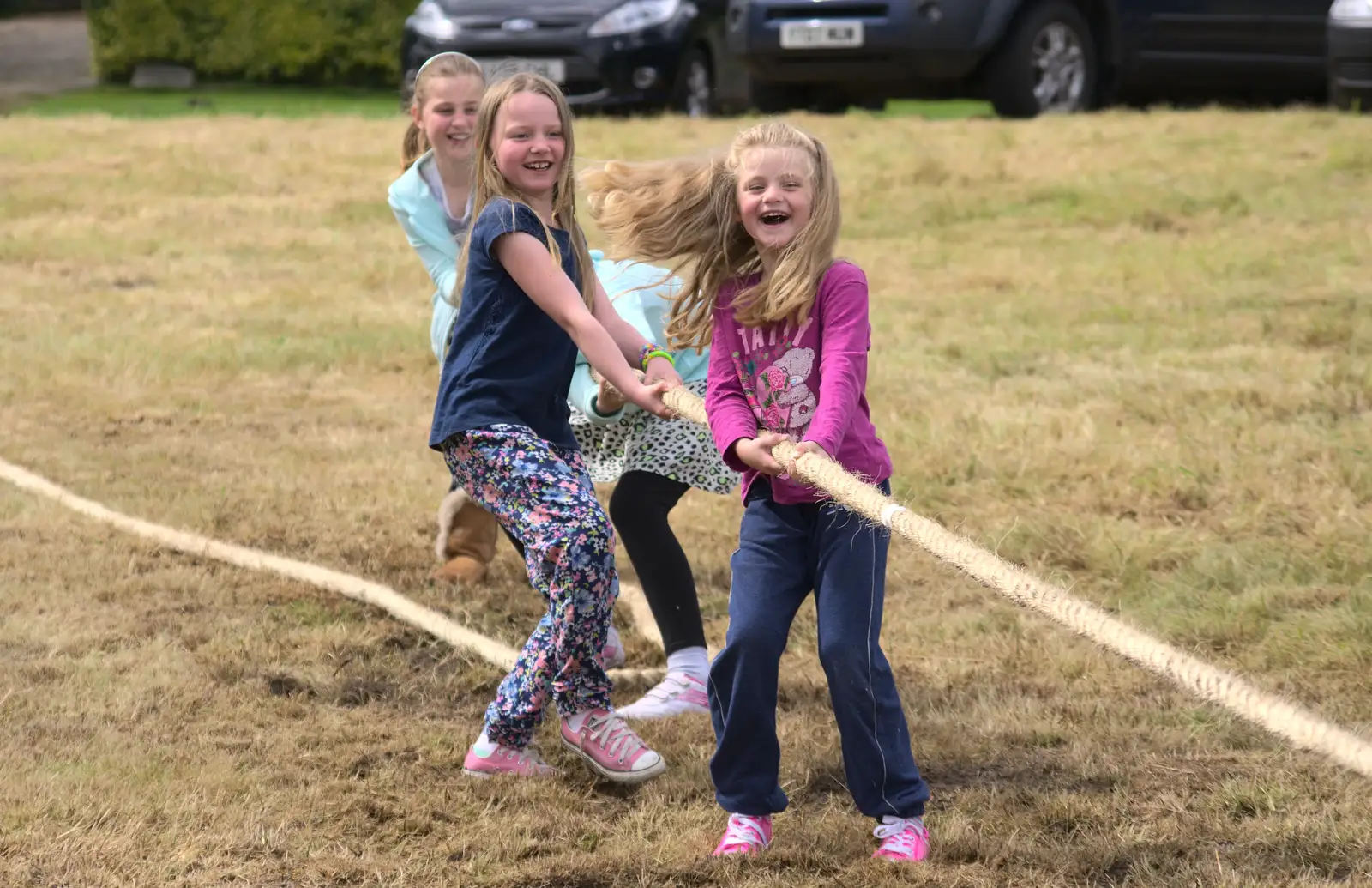 It's girls versus boys, from Thrandeston Pig, Little Green, Thrandeston, Suffolk - 29th June 2014