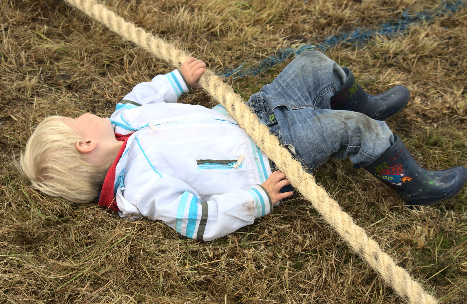 Harry is pinned under the rope from Thrandeston Pig, Little Green, Thrandeston, Suffolk - 29th June 2014