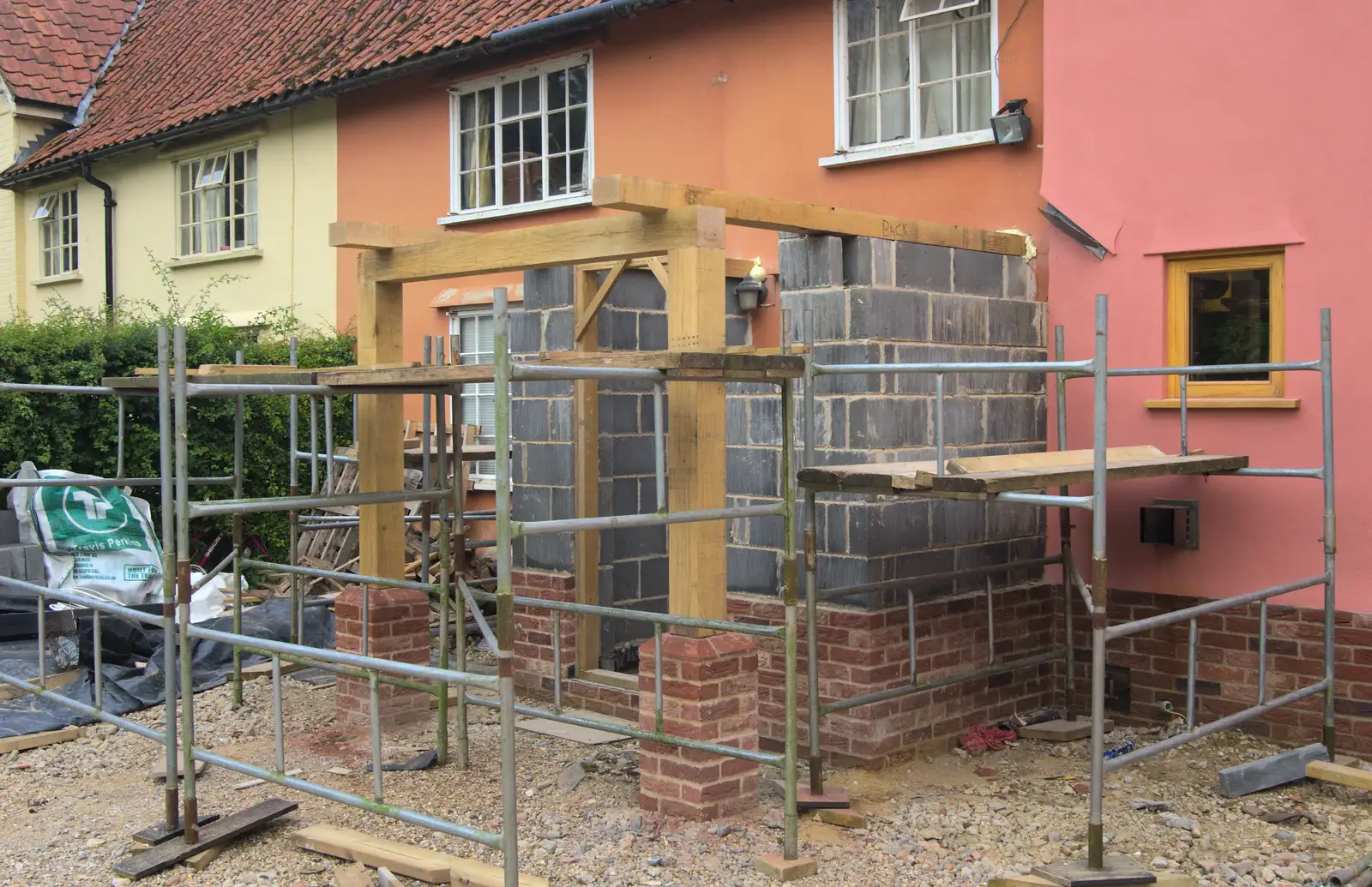 The porch is built, from The Village Summer Fête, Brome, Suffolk - 5th July 2014