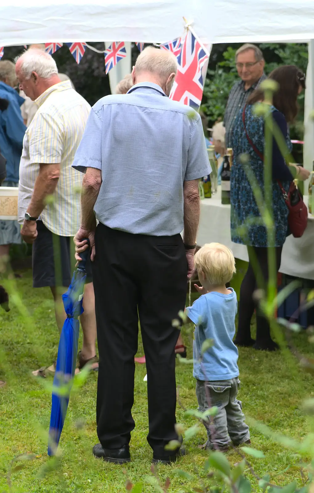 Harry follows Grandad around, from The Village Summer Fête, Brome, Suffolk - 5th July 2014