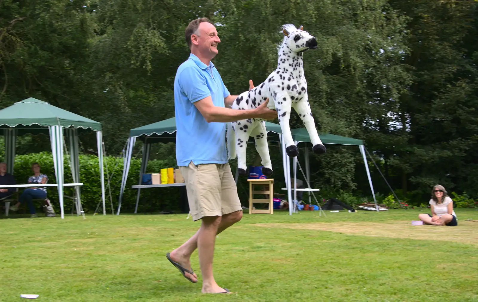 A spotty horse toy is hauled around, from The Village Summer Fête, Brome, Suffolk - 5th July 2014