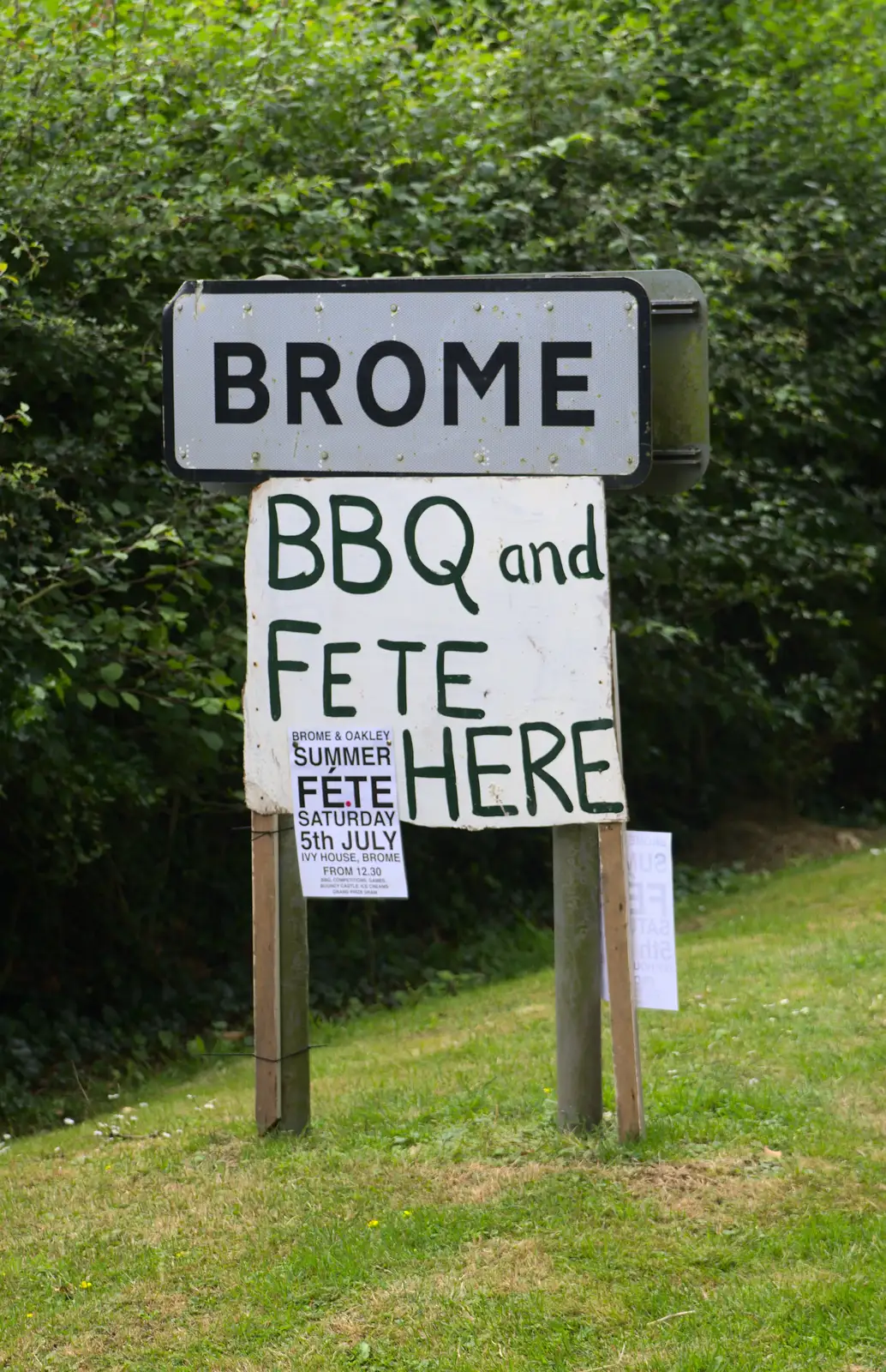 The Brome sign has been adjusted, from The Village Summer Fête, Brome, Suffolk - 5th July 2014