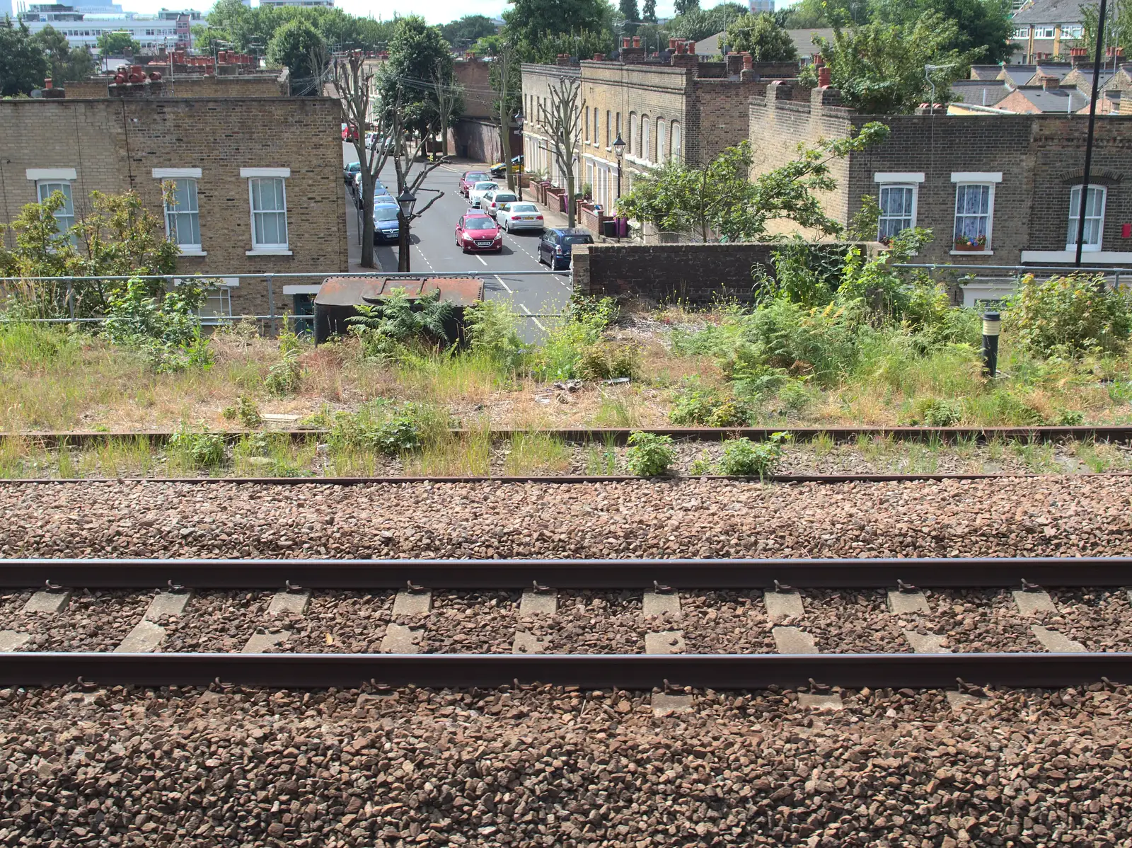 A view down a Tower Hamlets side street, from A Trip to Pizza Pub, Great Suffolk Street, Southwark - 8th July 2014