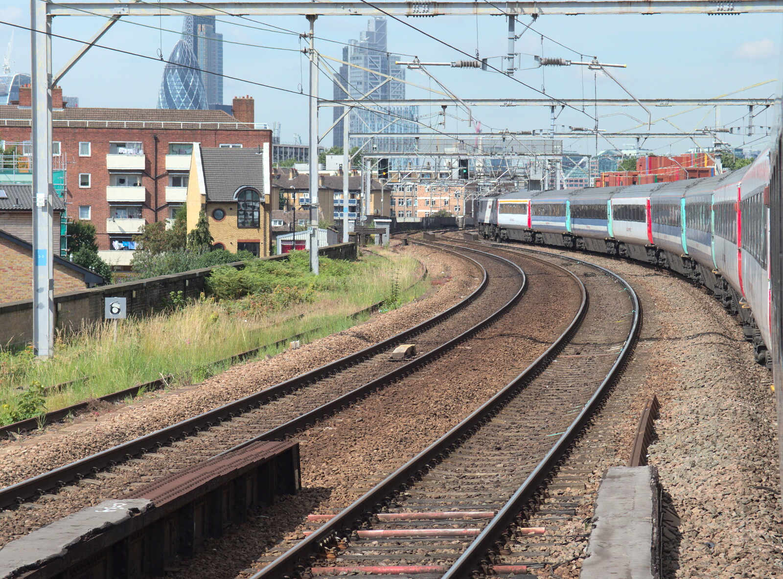 The multi-liveried train snakes into London from A Trip to Pizza Pub, Great Suffolk Street, Southwark - 8th July 2014