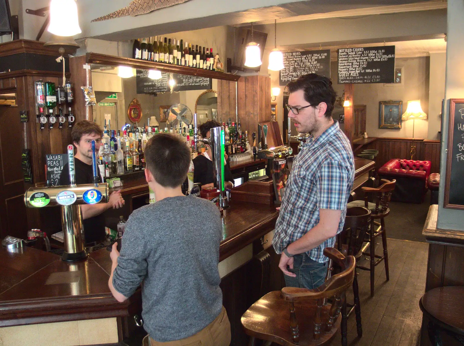 Jess and Marco at the bar of the Libertine, from A Trip to Pizza Pub, Great Suffolk Street, Southwark - 8th July 2014