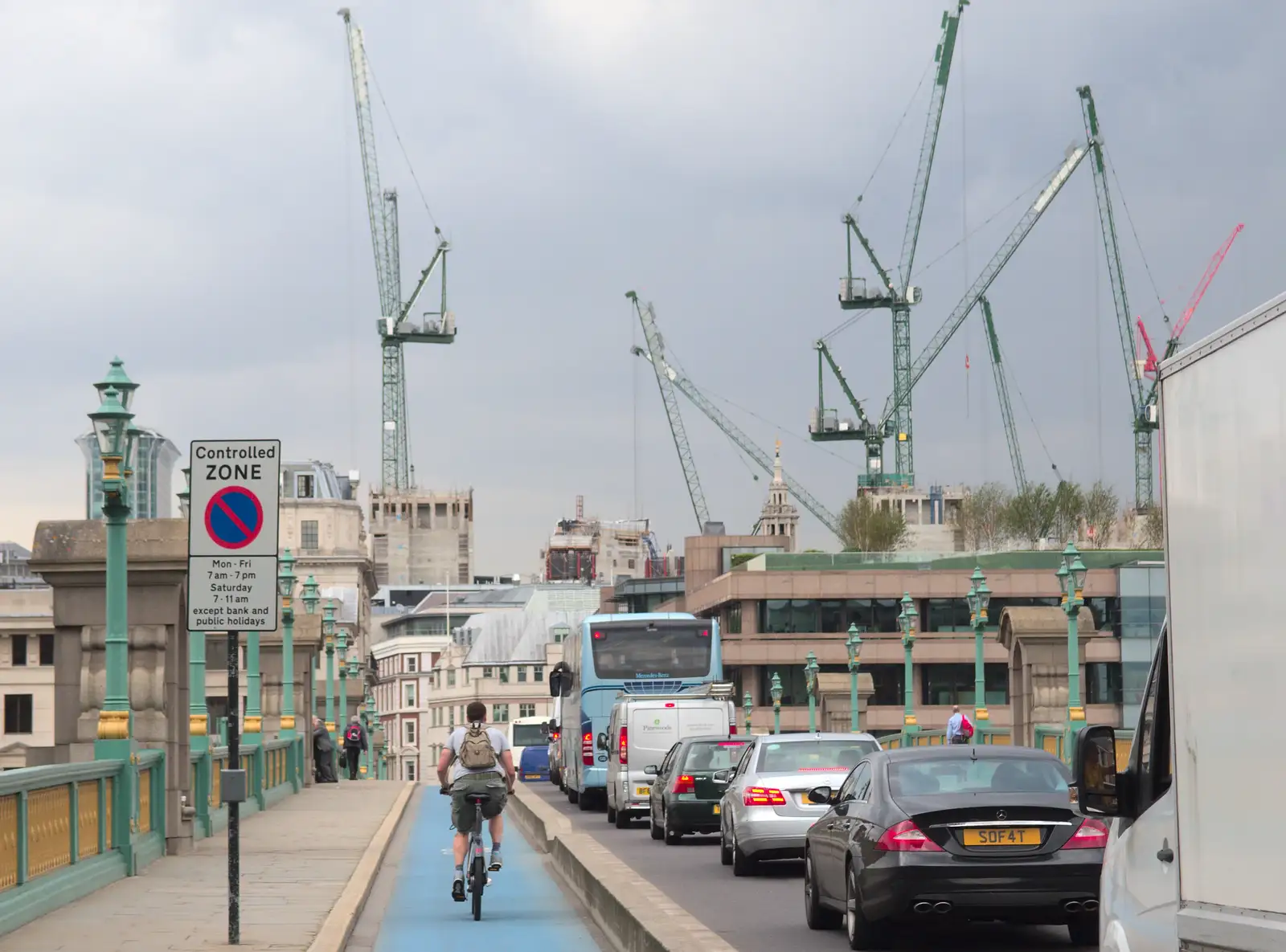 A forest of cranes over Southwark Bridge, from A Trip to Pizza Pub, Great Suffolk Street, Southwark - 8th July 2014