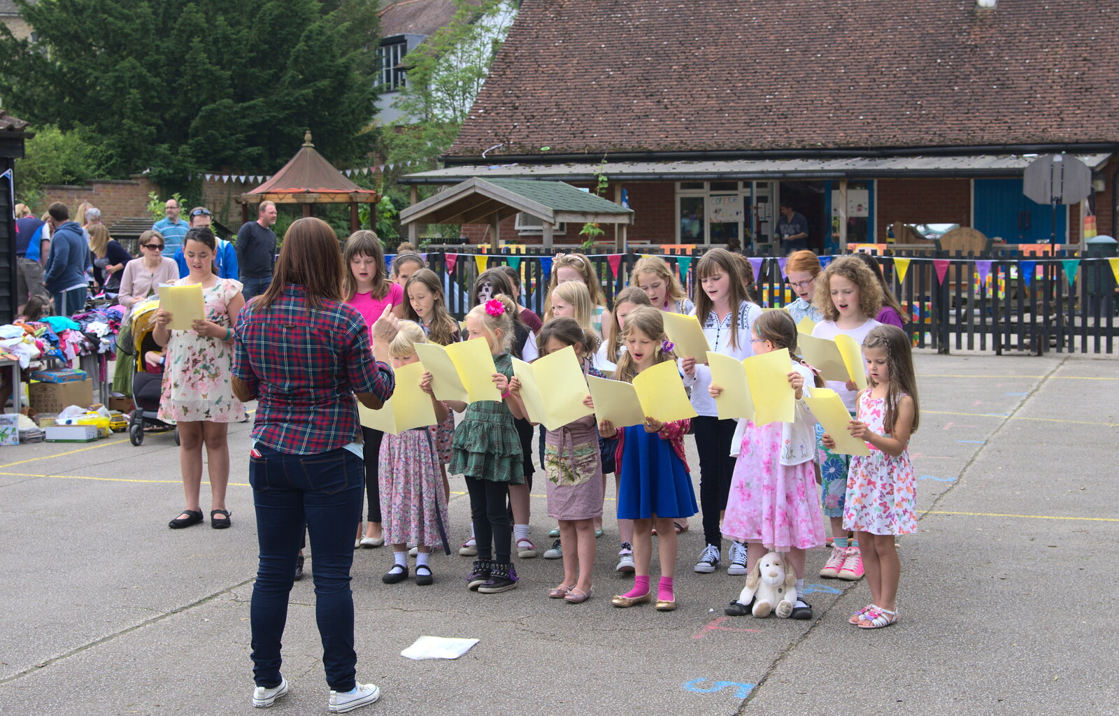 A school choir performs from St. Peter and St. Paul's School Summer Fete, Eye, Suffolk - 12th July 2014
