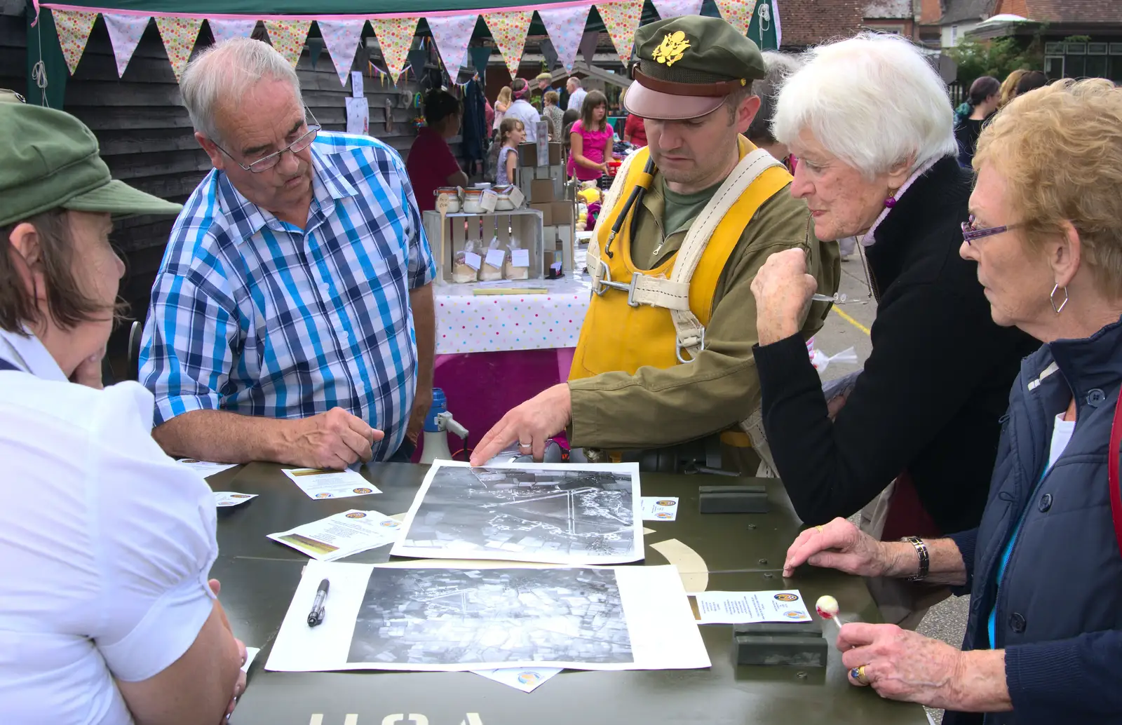 Clive chats about airfields, from St. Peter and St. Paul's School Summer Fete, Eye, Suffolk - 12th July 2014