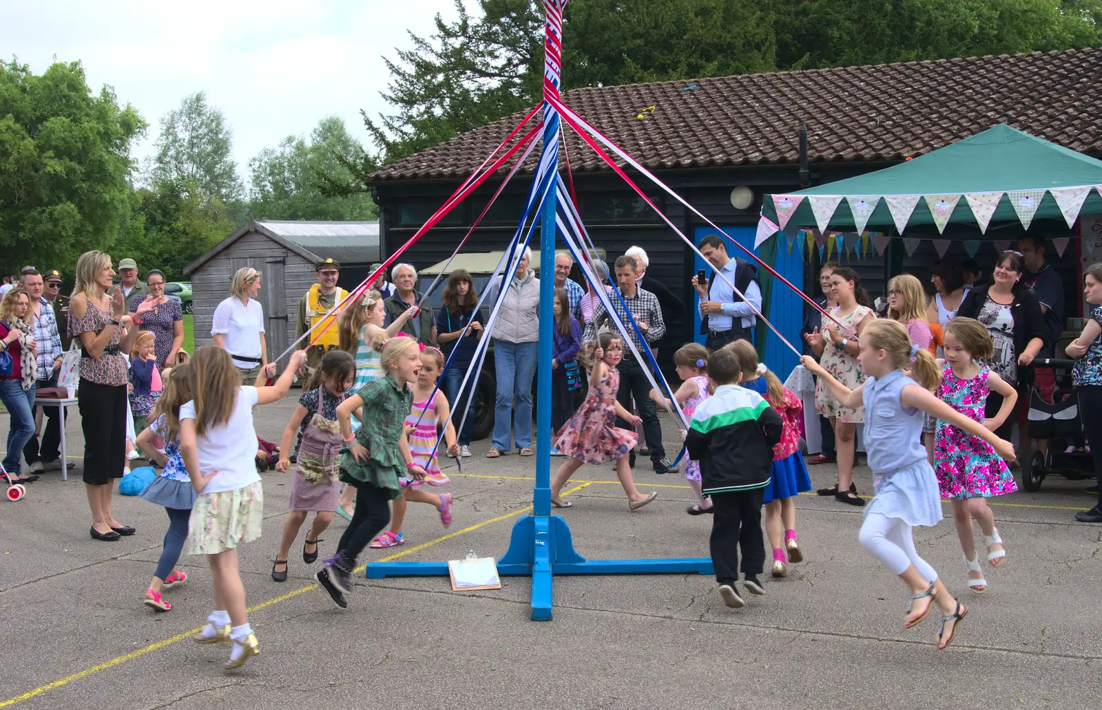 The maypole tangling gets a bit more complicated, from St. Peter and St. Paul's School Summer Fete, Eye, Suffolk - 12th July 2014