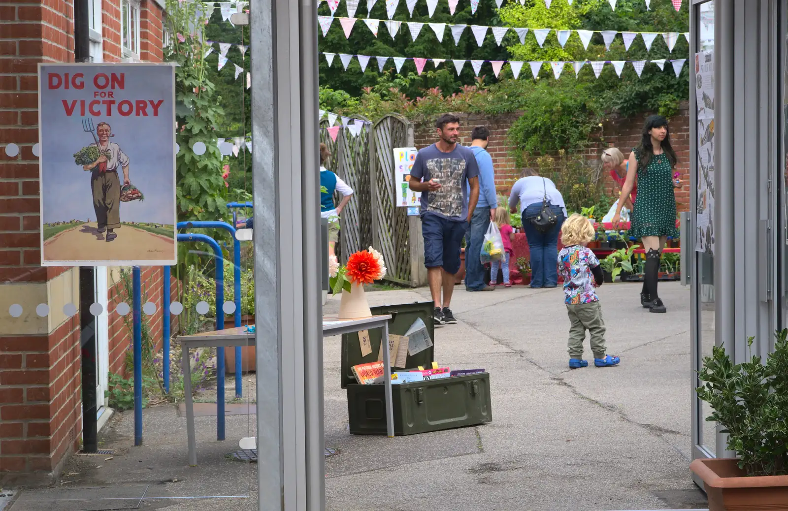 The school entrance has a wartime poster, from St. Peter and St. Paul's School Summer Fete, Eye, Suffolk - 12th July 2014