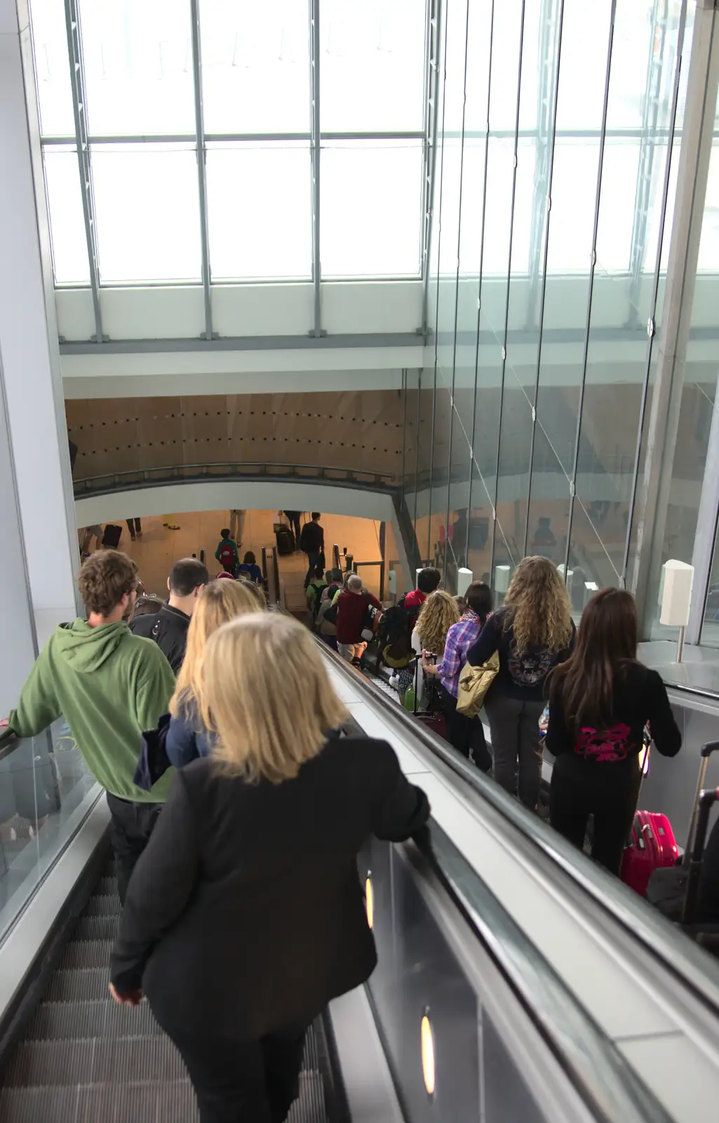 On the escalators at Gatwick, from The Open Education Challenge, Barcelona, Catalonia - 13th July 2014